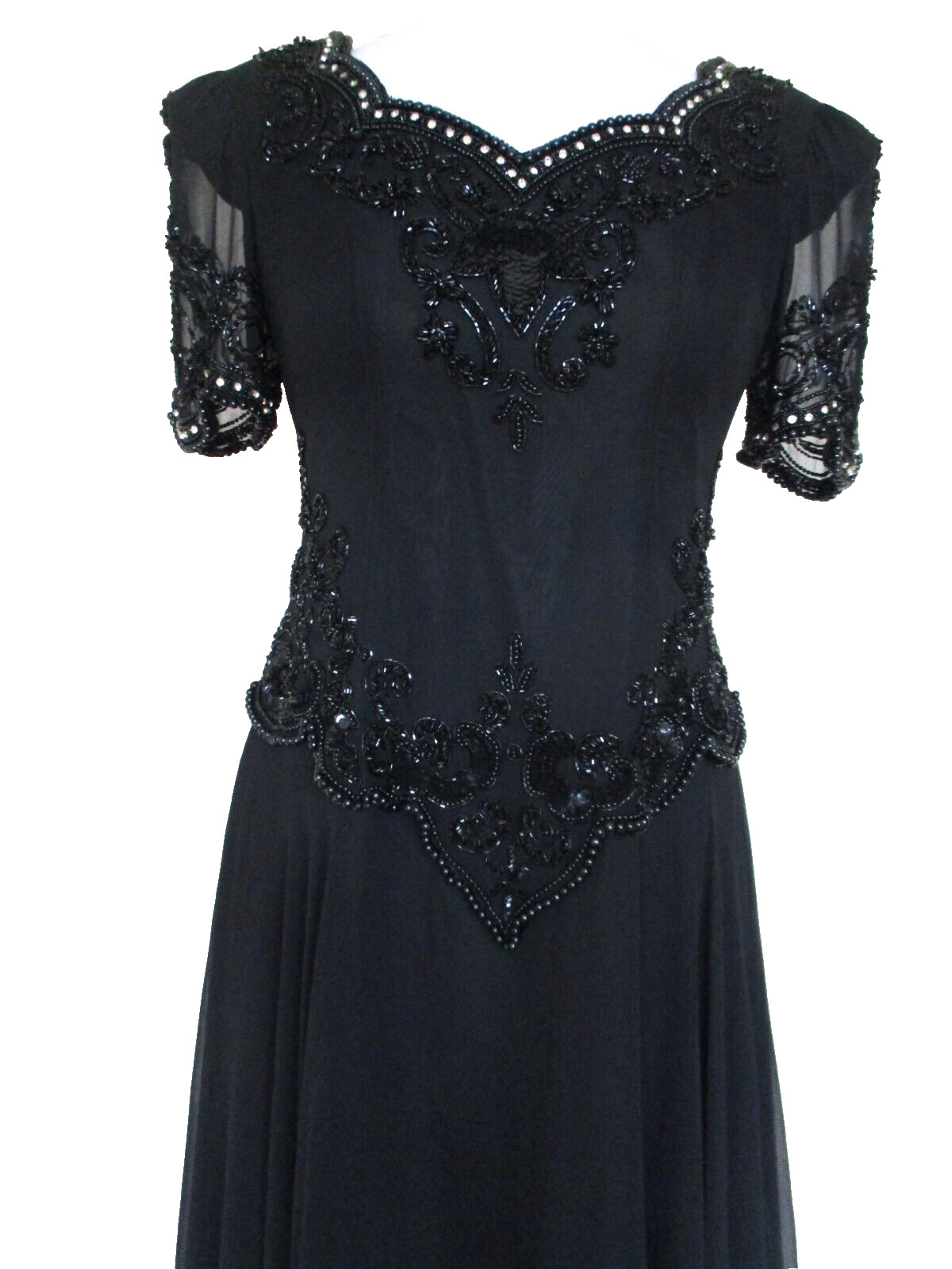 Le Monde Fashions Evening Gown Sz 8 (Vintage) Women Black Beaded Silk Dress NWT