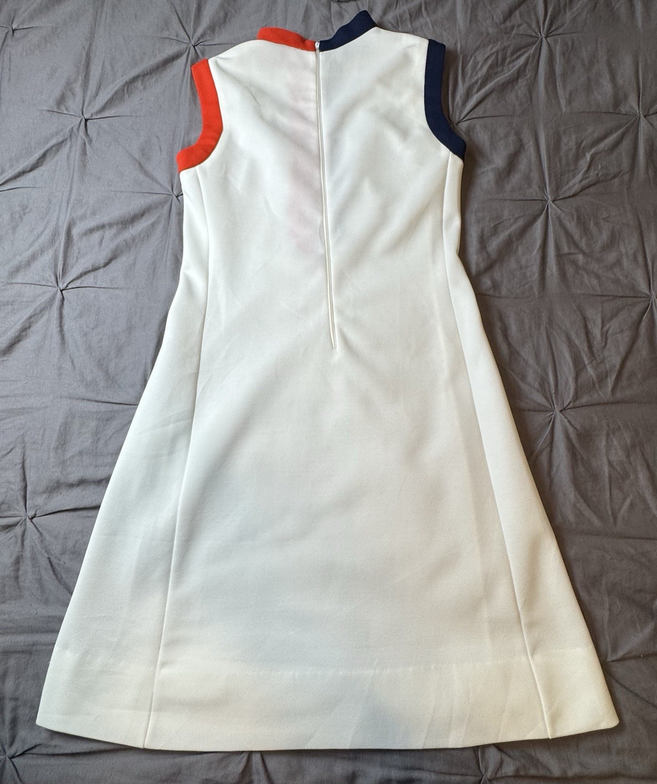 Vintage 1970s Lacoste Tennis Dress Sleeveless Shift Cut Red & Navy Trim Women XS
