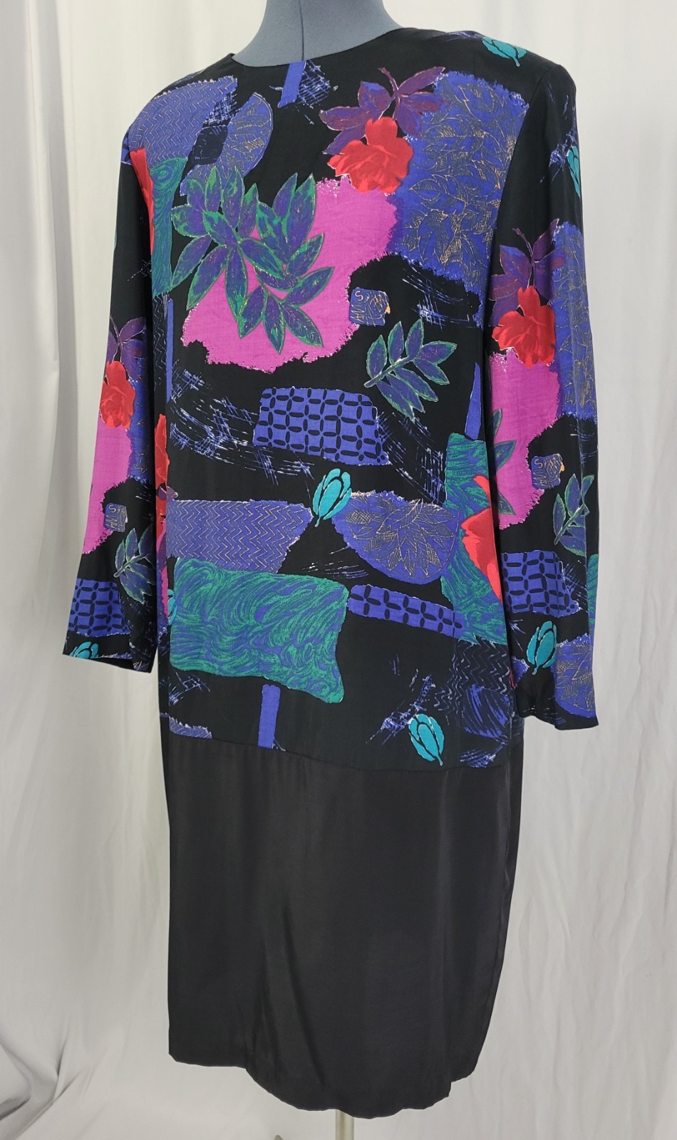 Vintage Just in Thyme Drop Waist Dress w Printed Top & Black Skirt Size 14