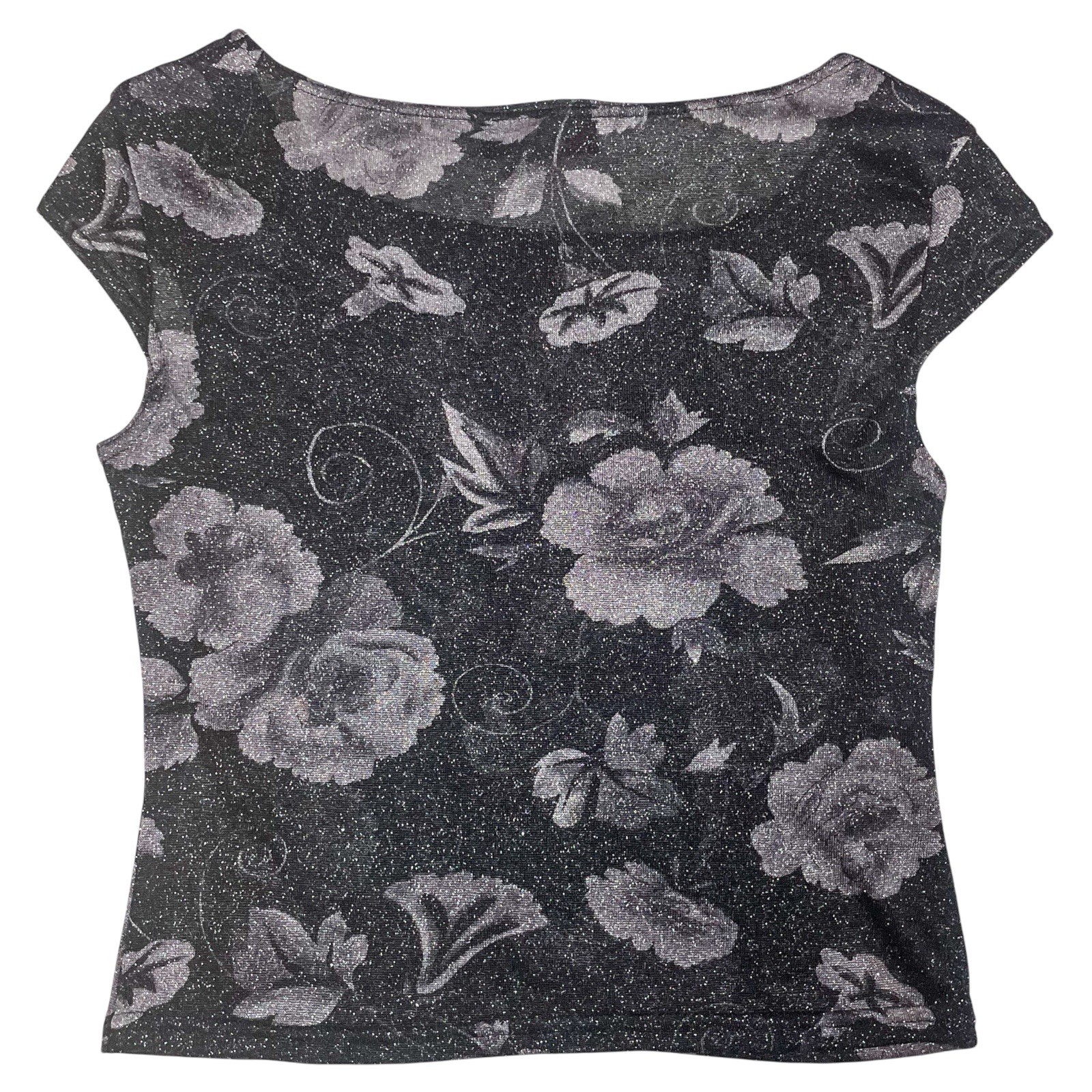 Vintage Wanted Sparkly Black And Grey Floral Top Size Large