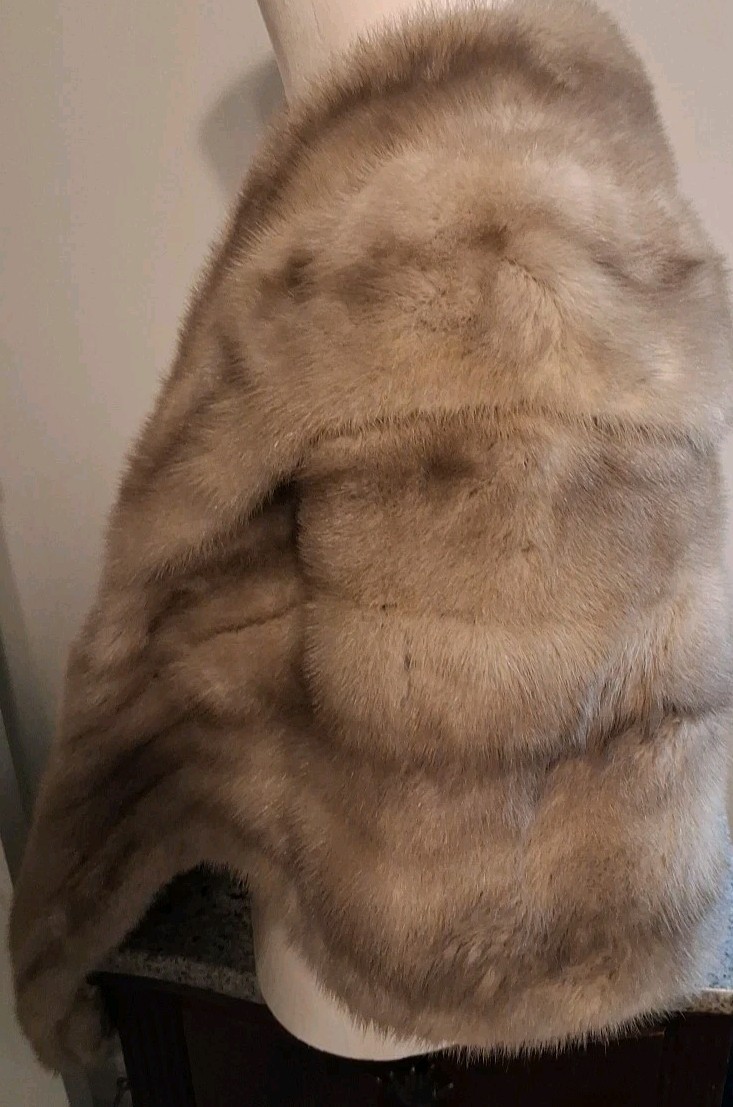 Vintage Mink Fur Stole Blonde & Brown Bridal Wedding Shoulder Wrap Great Shape