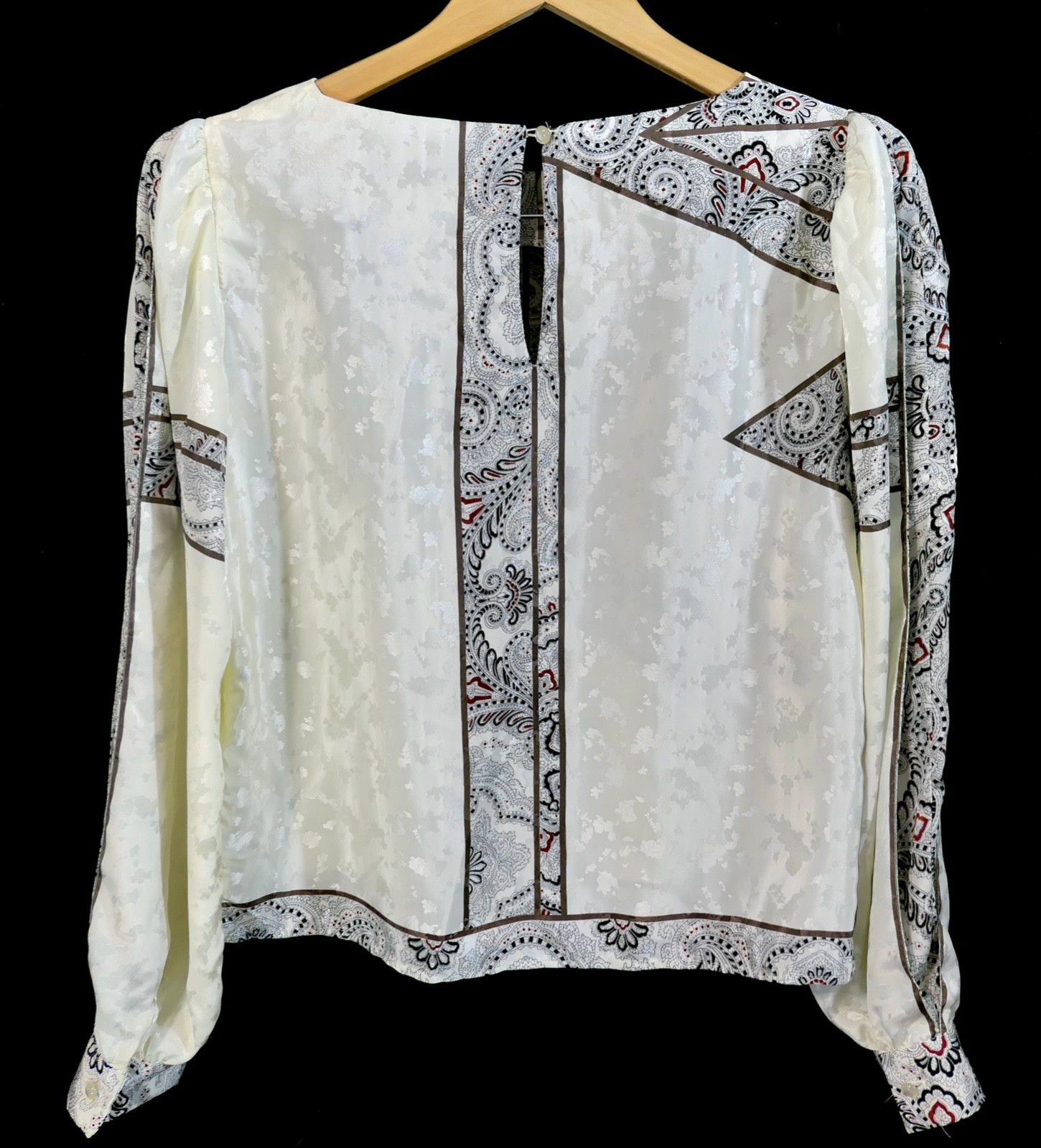 Vintage Silky Poly 80s Brocade Cropped Fan Pleat Sleeve Retro Mod Disco Blouse M