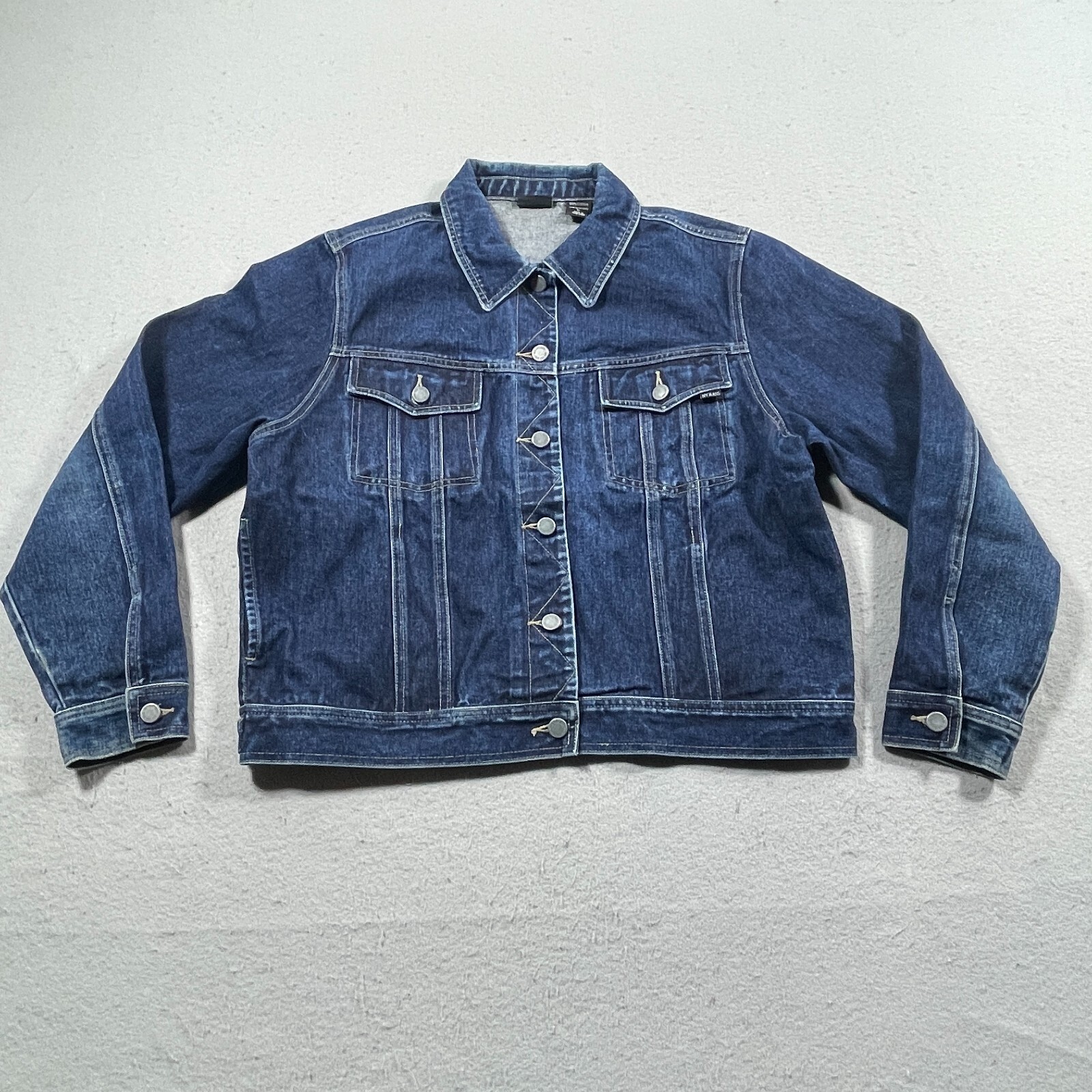 NY Jeans New York Company Jacket Women Large Trucker Denim Dark Blue Wash VTG