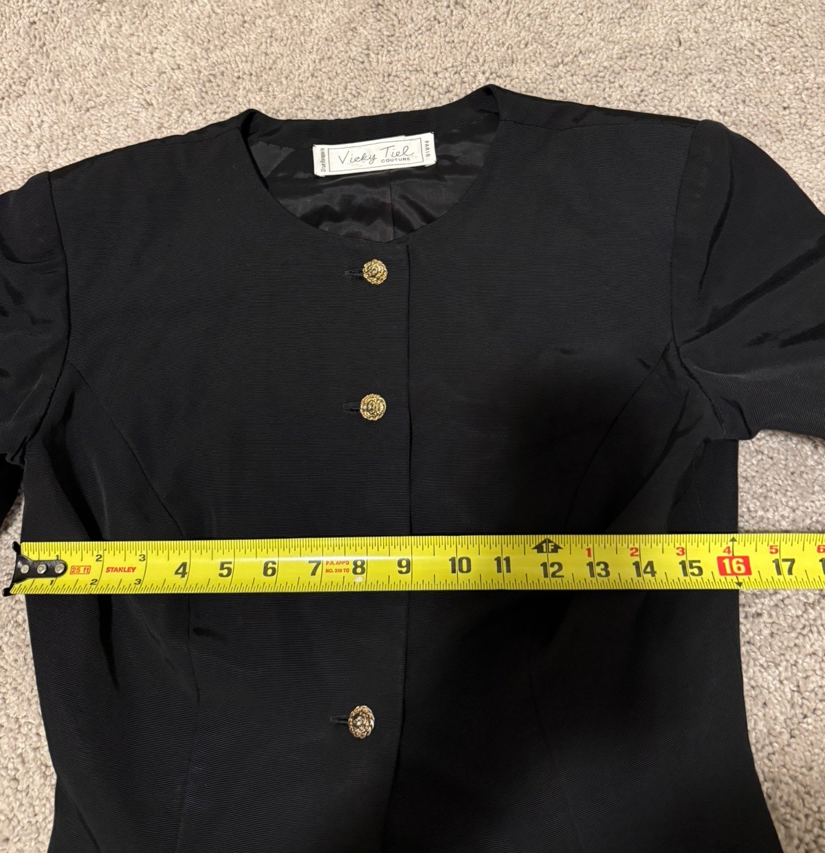 Vintage vicky tiel couture blazer Black Size Xs/s Gold Buttons Elegant Paris