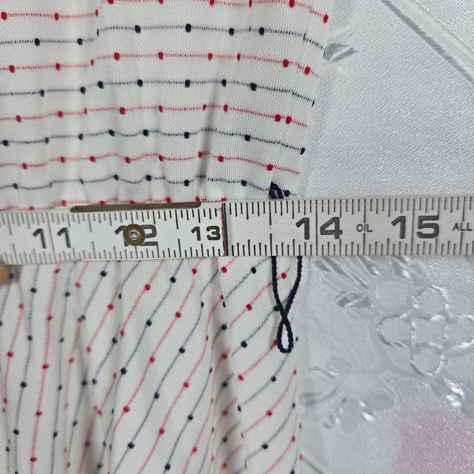 VTG Franky B Women White Red Navy Dotted Stripe Cap Sleeve Midi Dress Size 10