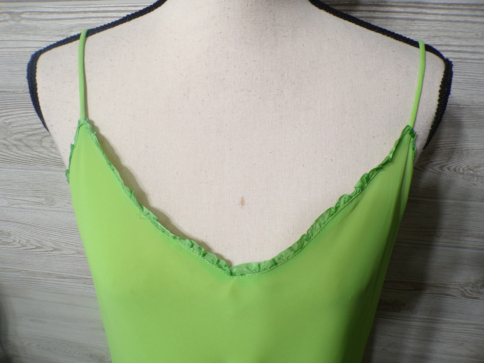 Vtg Slip Dress XL 2 pc Peignoir Chartreuse Purple Floral Embroidered Fairy Y2k