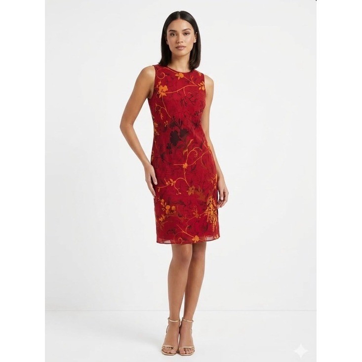 Vintage Jeffery & Dara Red Floral Dress, Size 12