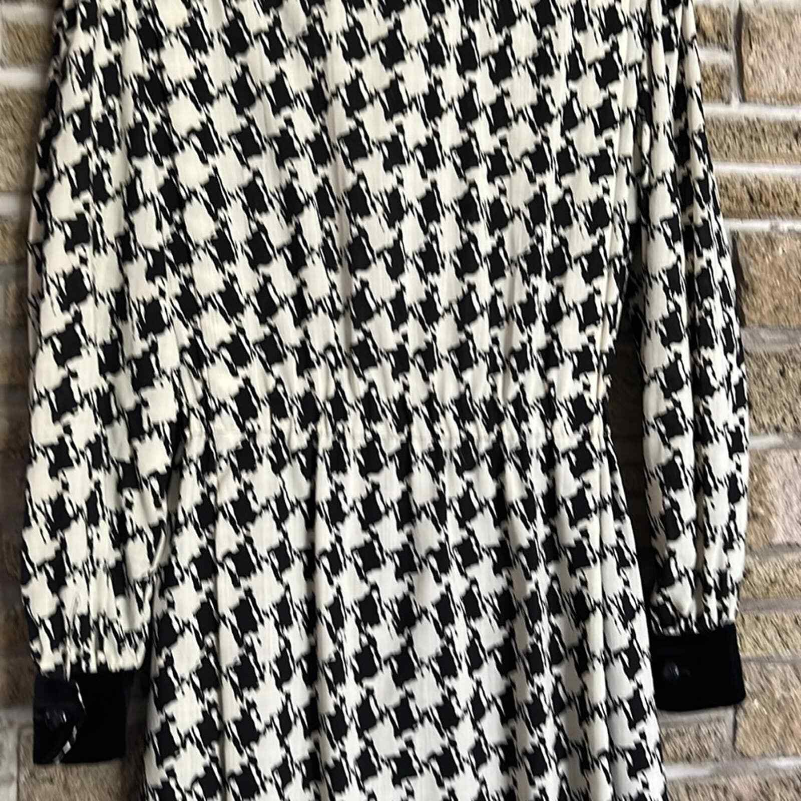 Vintage Celine Paris 80’s Houndstooth Puff Sleeve Dress Classic Designer