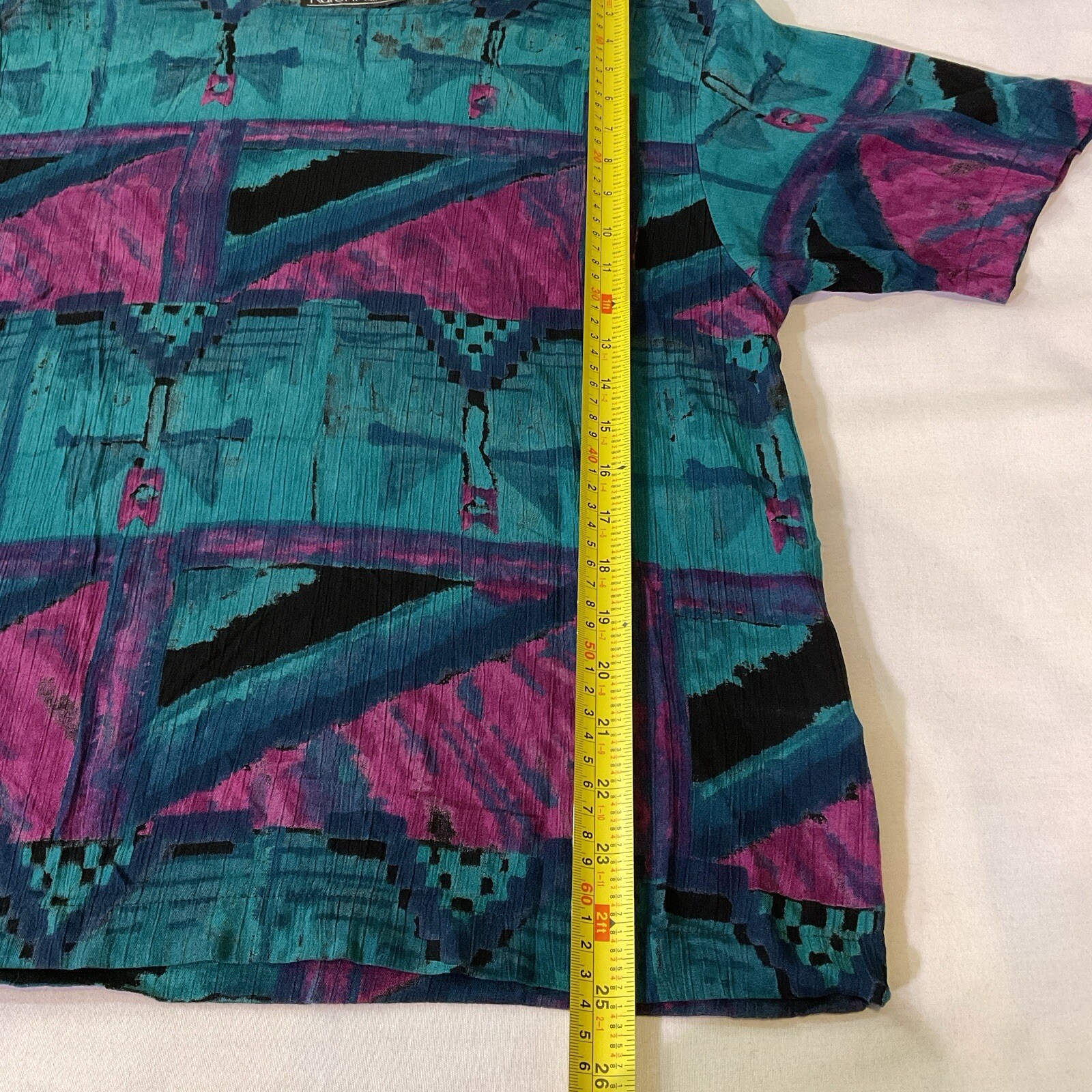 VTG 90s Karen Kane Women’s Sz 8 Multicolor Artsy Abstract Print Rayon Shirt USA