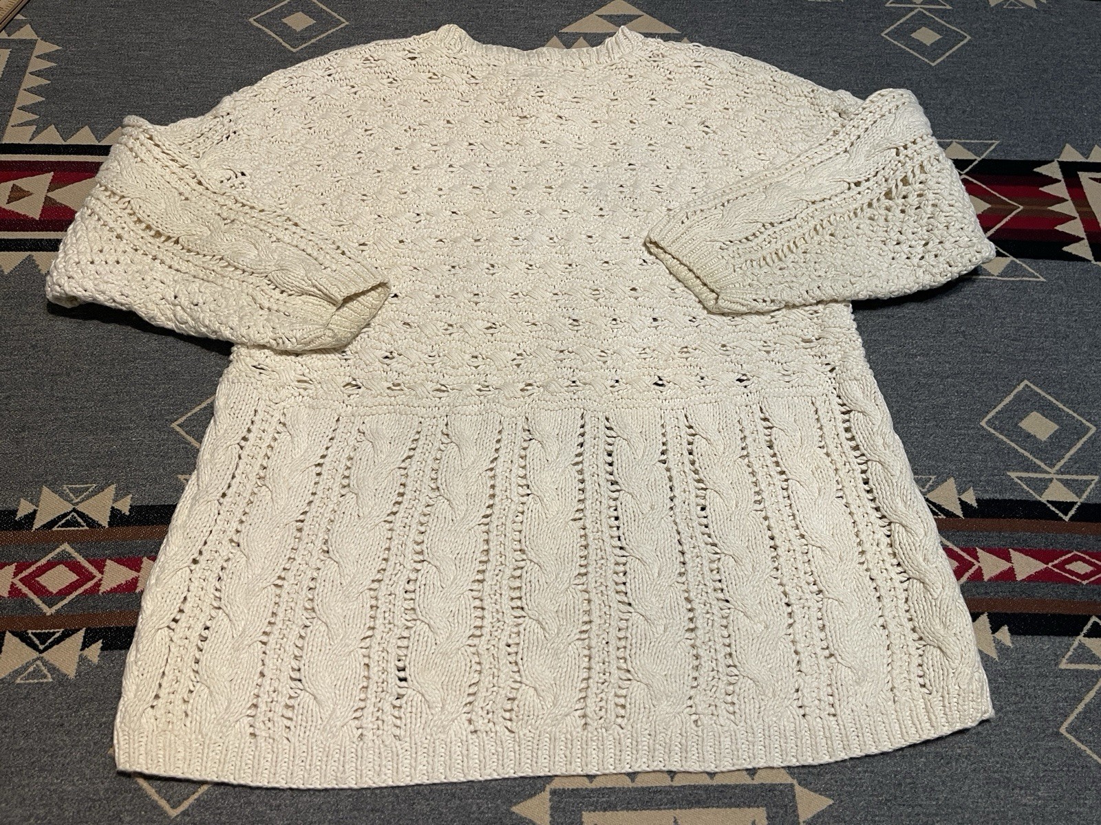 Vintage Jennifer Reed Chunky Hand Knit Ramie Cotton Sweater Womens L T3