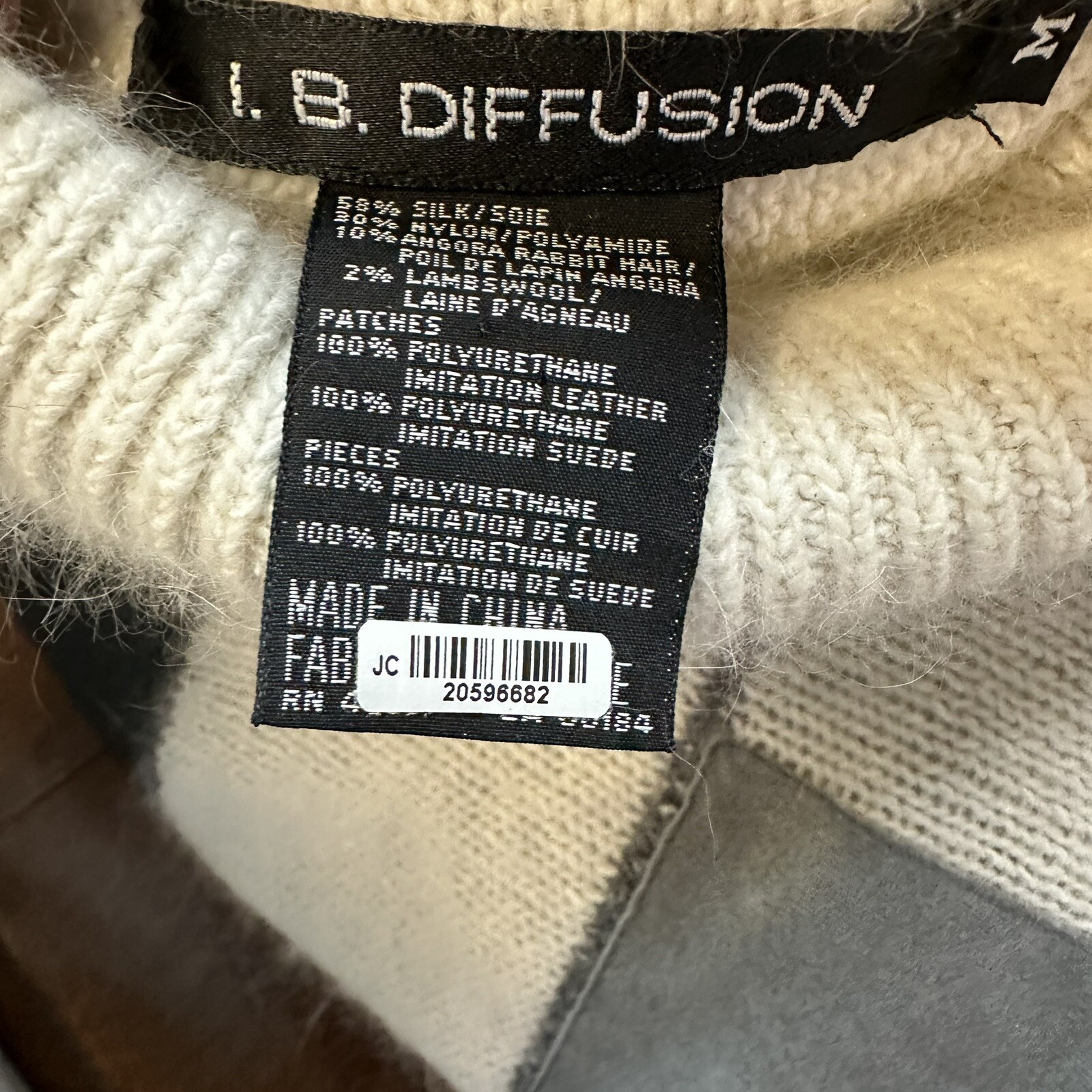 Vintage IB Diffusion Silk Angora Wool Blend Fuzzy Big Shoulder Sweater Size M