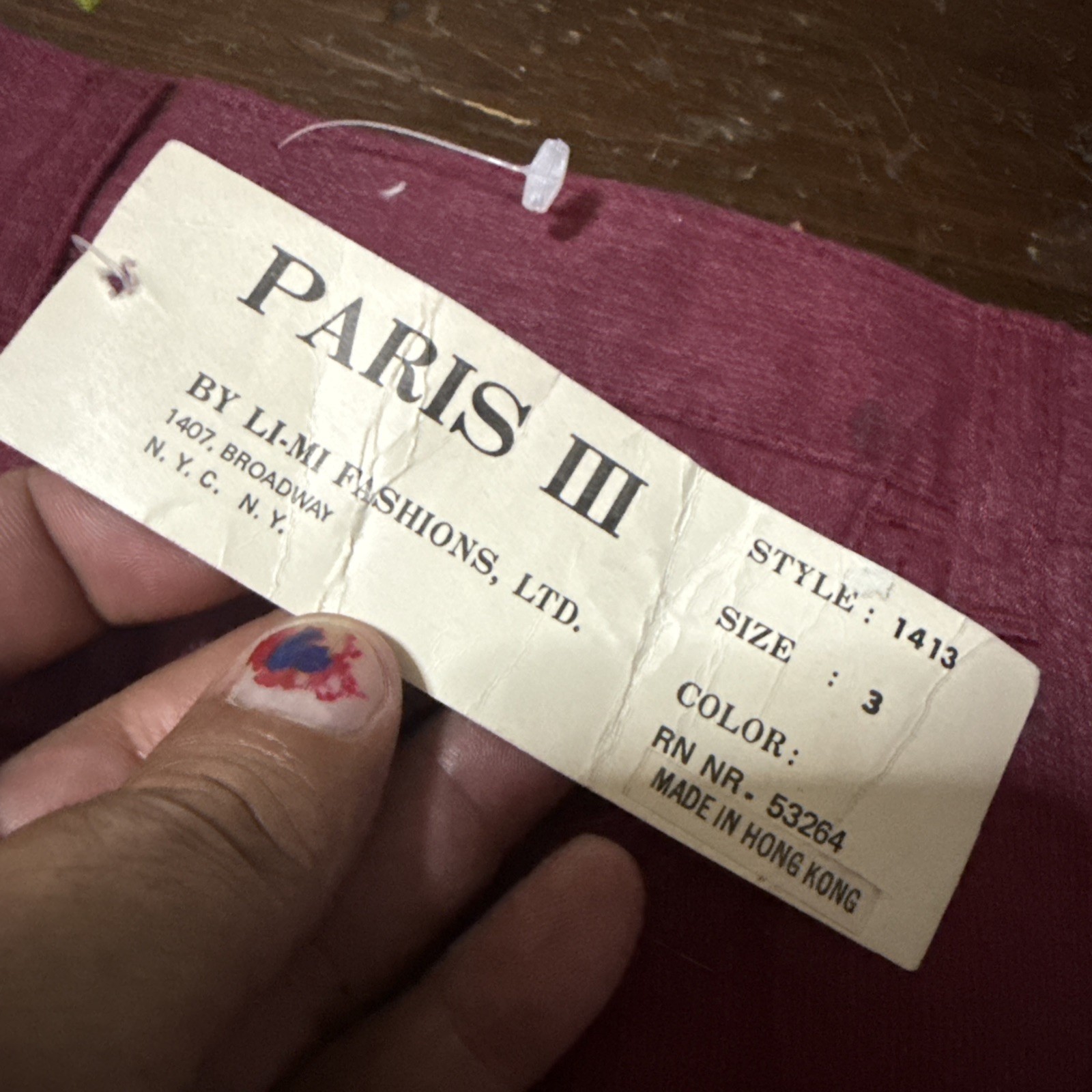 VTG 70’s 80’s PARIS 111 DEADSTOCK DENIM JEANS MAROON DEEP RED W/ TAGS SIZE 3 NOS