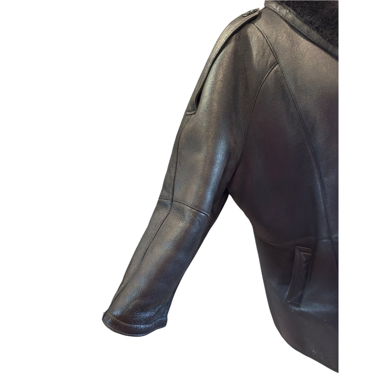 Montreal Sheepskin Genuine Shearling Coat Vintage 80s Black Leather Plush P/S