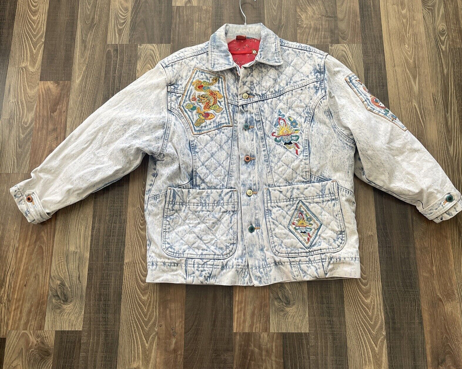 Major Damage Denim Quilted Bomber Jacket Size 1 Acid Wash Vintage