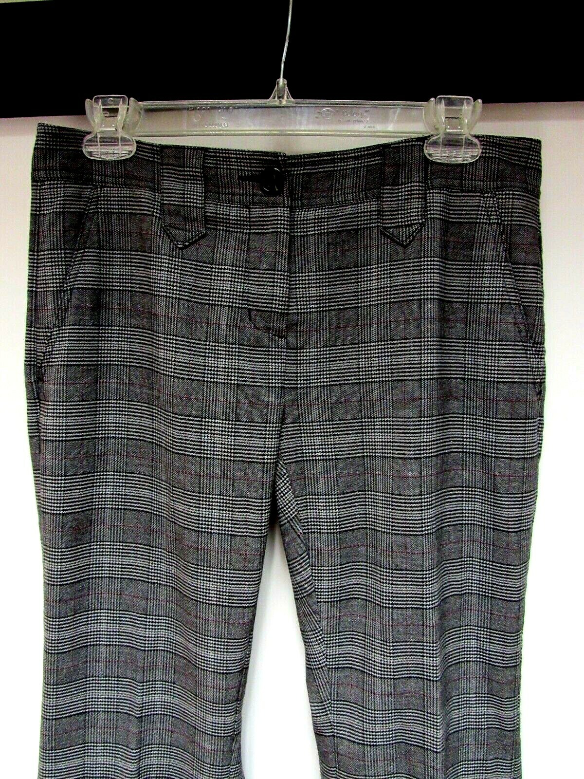 VTG CAbi Stretch Slacks Pants Houndstooth Plaid Black Wine 33 x 31 1/2 4 M EUC