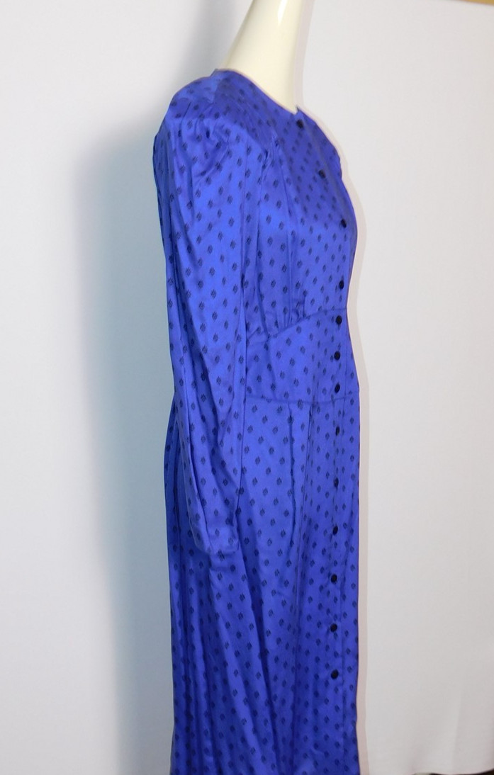 Vtg Womens Liz Claiborne Indigo Blue Rayon Long Sleeve Sheath Dress Sz 14