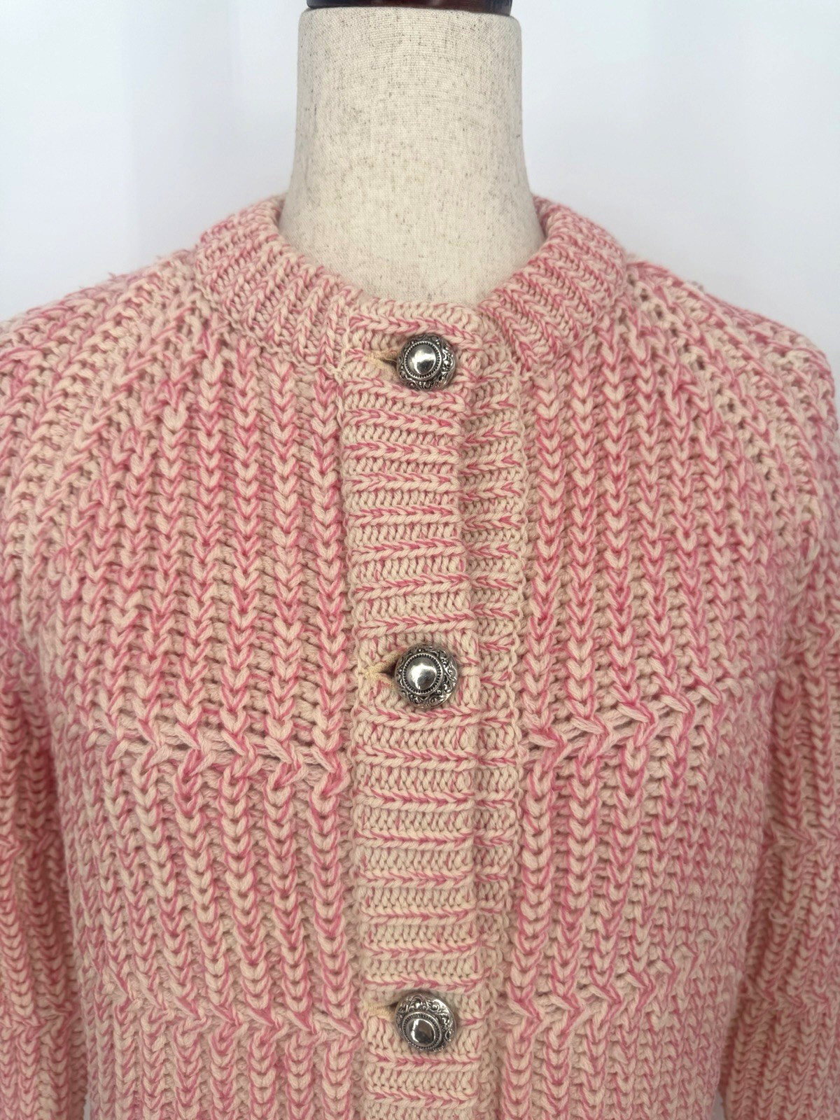 Vintage 1960s Jantzen 100% Pure Virgin Wool Pink Knit Cardigan Button Up Sweater