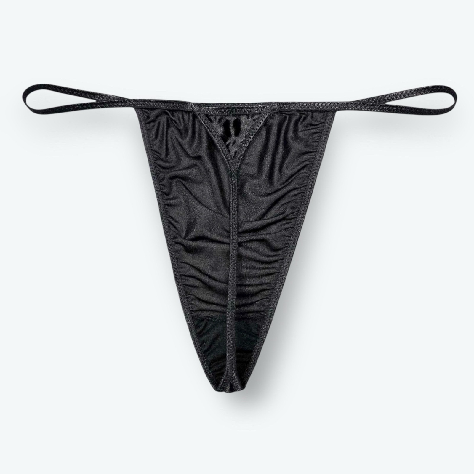 Satin V-String Hi-Cut Thong Black 2XL