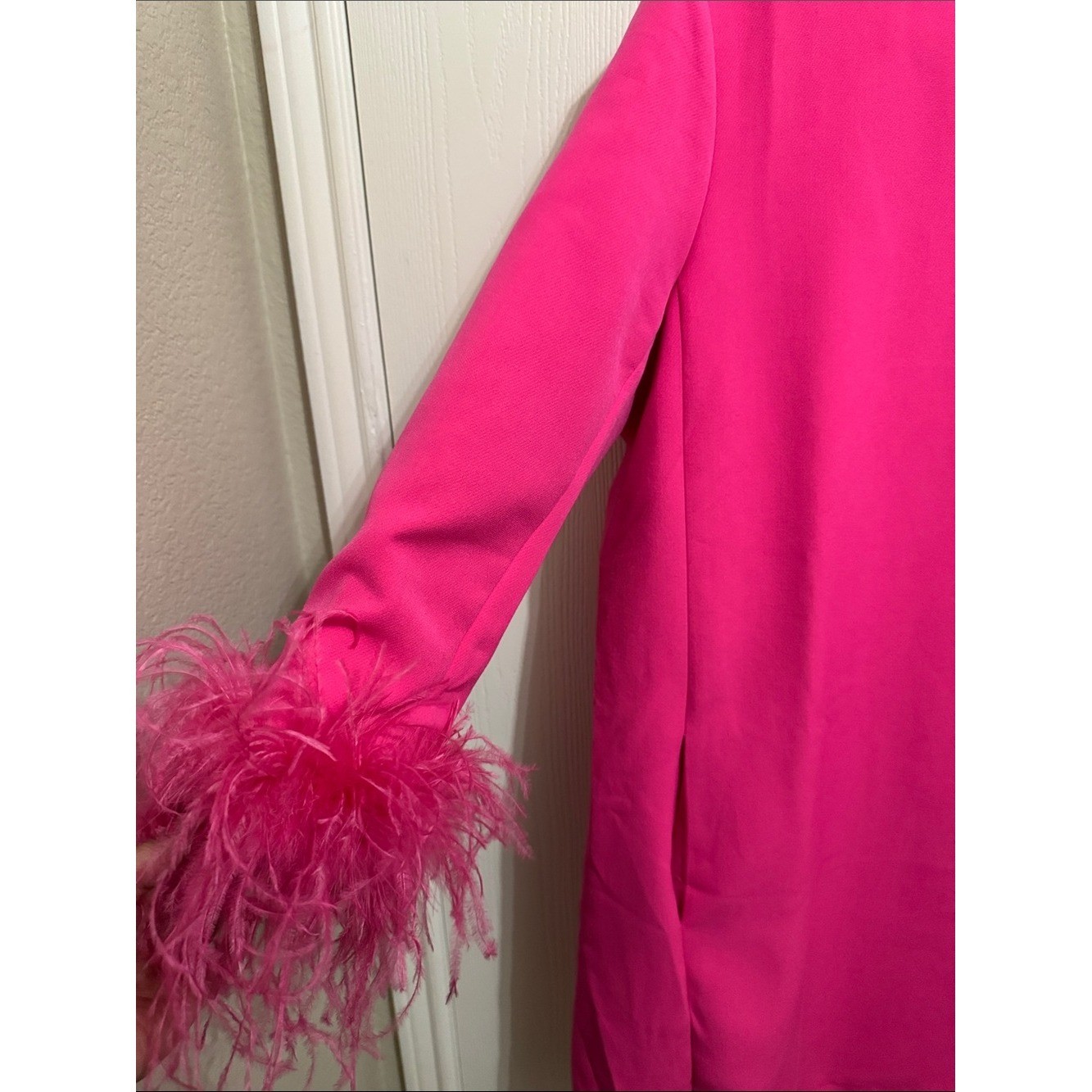 Tuckernuck Hot Pink Feather Sleeve Cocktail Shift Party Dress Mod Ellie XL Retro