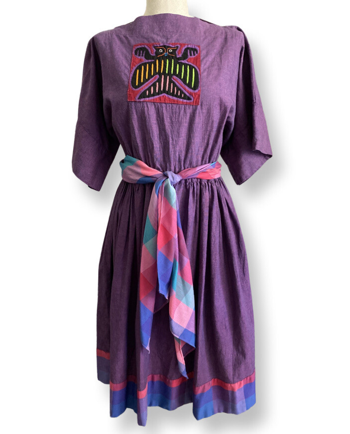 Vtg Crossroads MS Lakehills, TX Panama Mola Hand Applique Navajo Dress Small