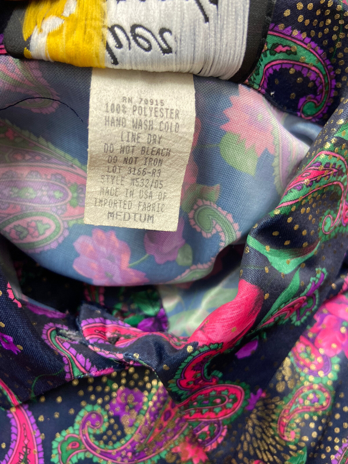 Vintage Silver Threads Multi-Color Floral Paisley Shiny Button Shirt Size Medium