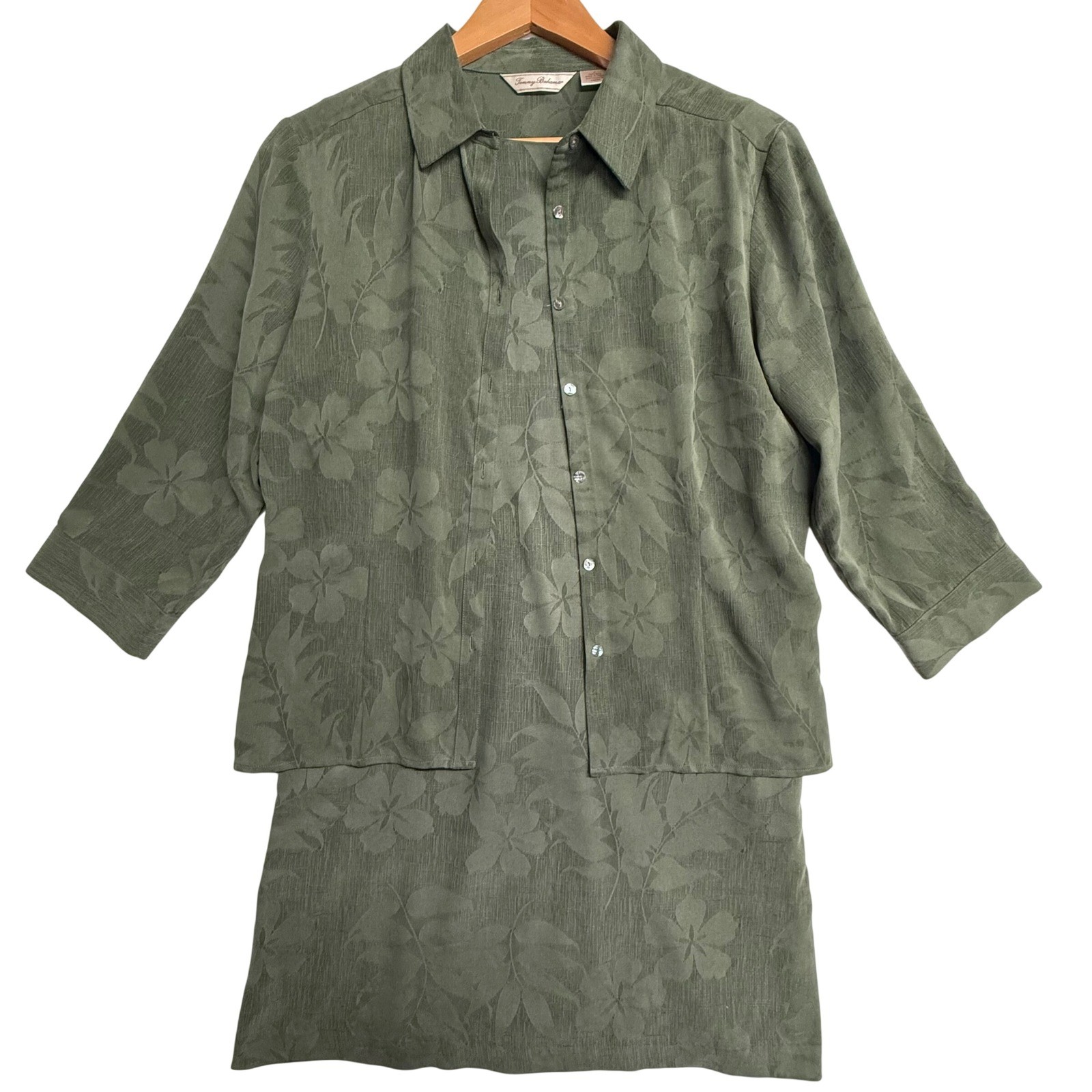 Vintage Tommy Bahama Silk 2 Pc Dress Jacket Set Sz 6 Sage Floral Y2K