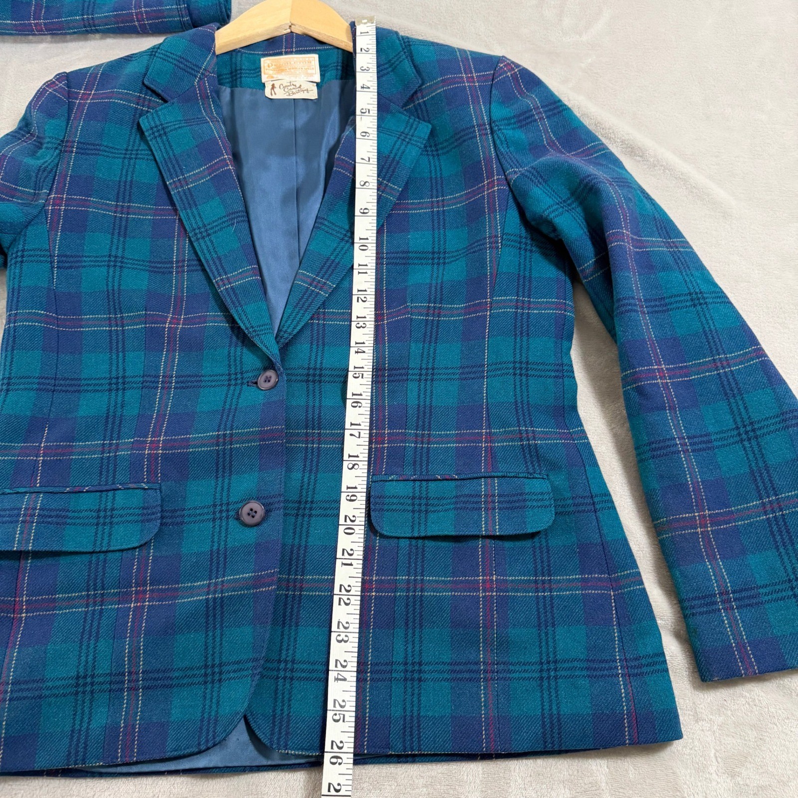 Vintage Pendleton Teal Plaid Wool Blazer and Scarf Set ACADEMIA USA Small Medium