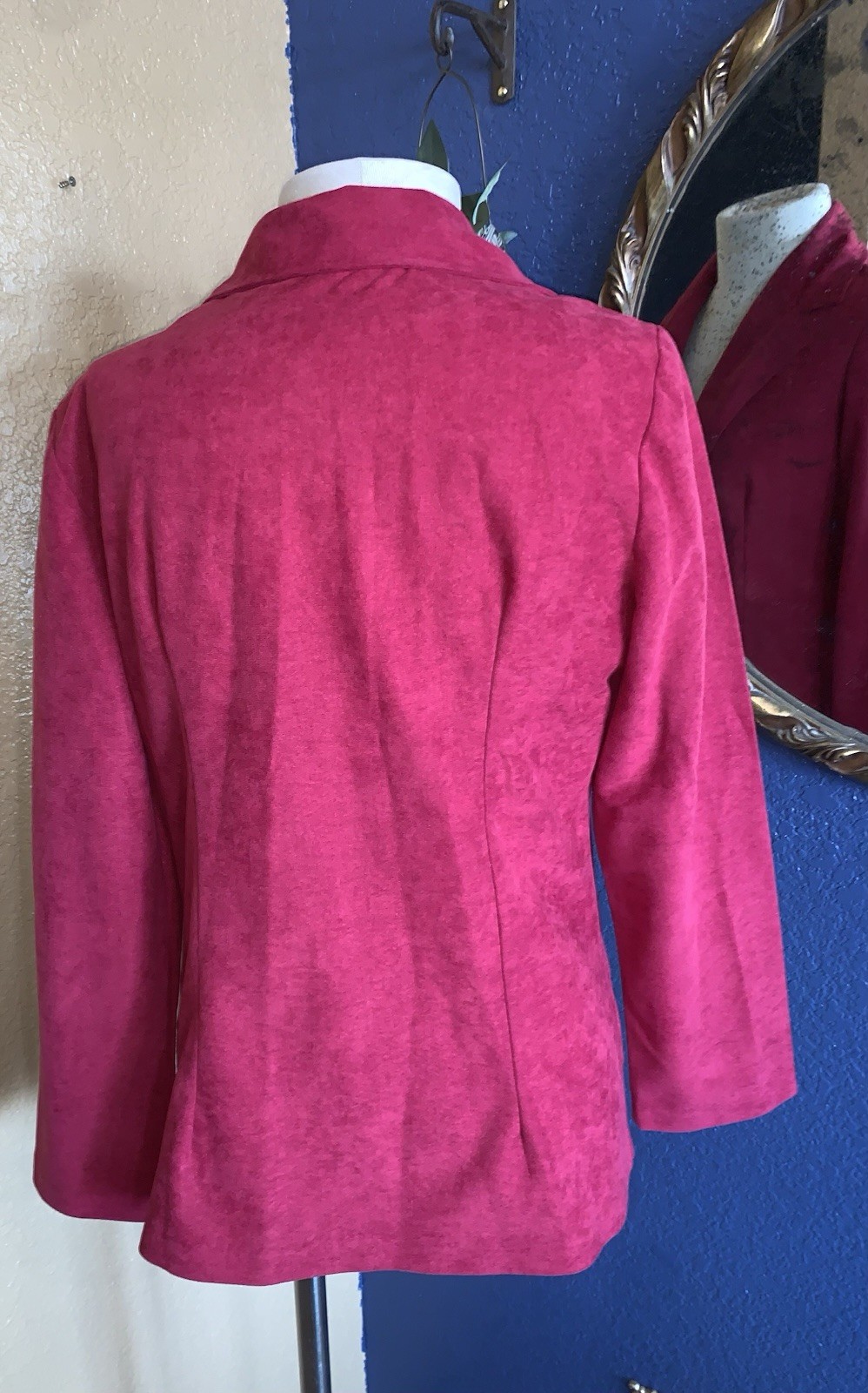 B2 80s Velour Blazer Jacket Sz M Pink Fuchsia Button Career Office Preppy