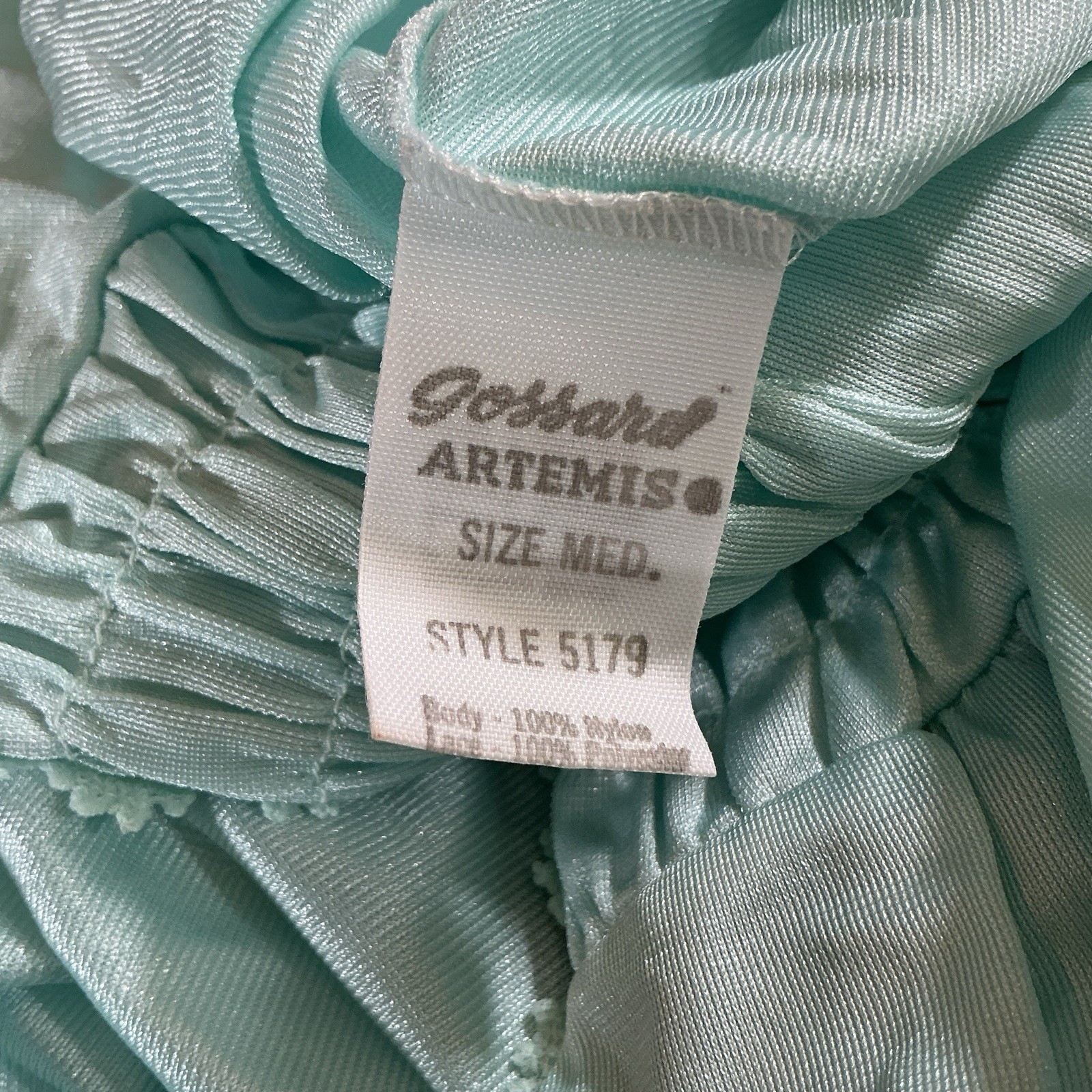 VINTAGE Gossard Artemis Nightgown Aqua Mint Nylon Smocked Size M USA Made #4301