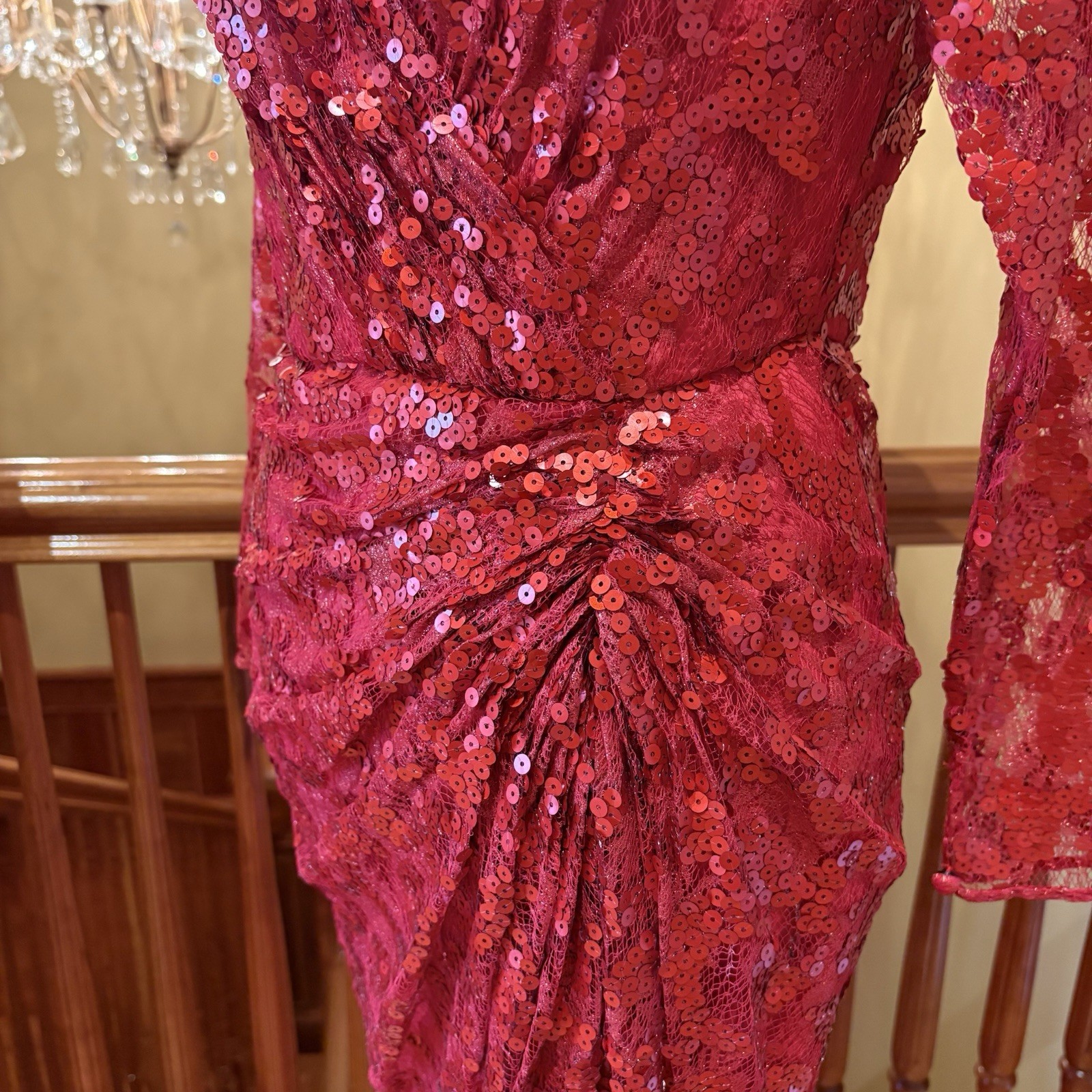 1980s Vicky Tiel Vintage Red Sequin Beaded Metallic Lace Nordstrom Dress 6