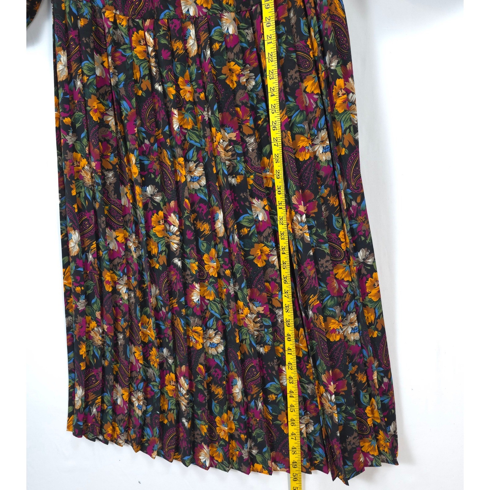 Vtg Lorac Floral Midi Dress Pleated Boho Fall Cottagecore L/ XL Romantic Boho