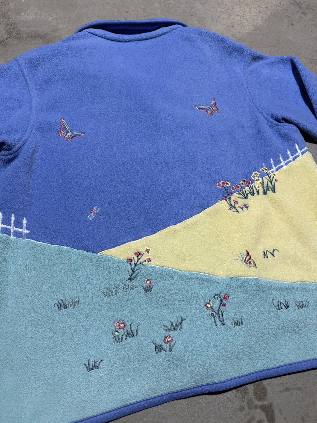 Vintage 90s Northern Reflections Beach Garden Fleece Sweater Sz L Nature Flower