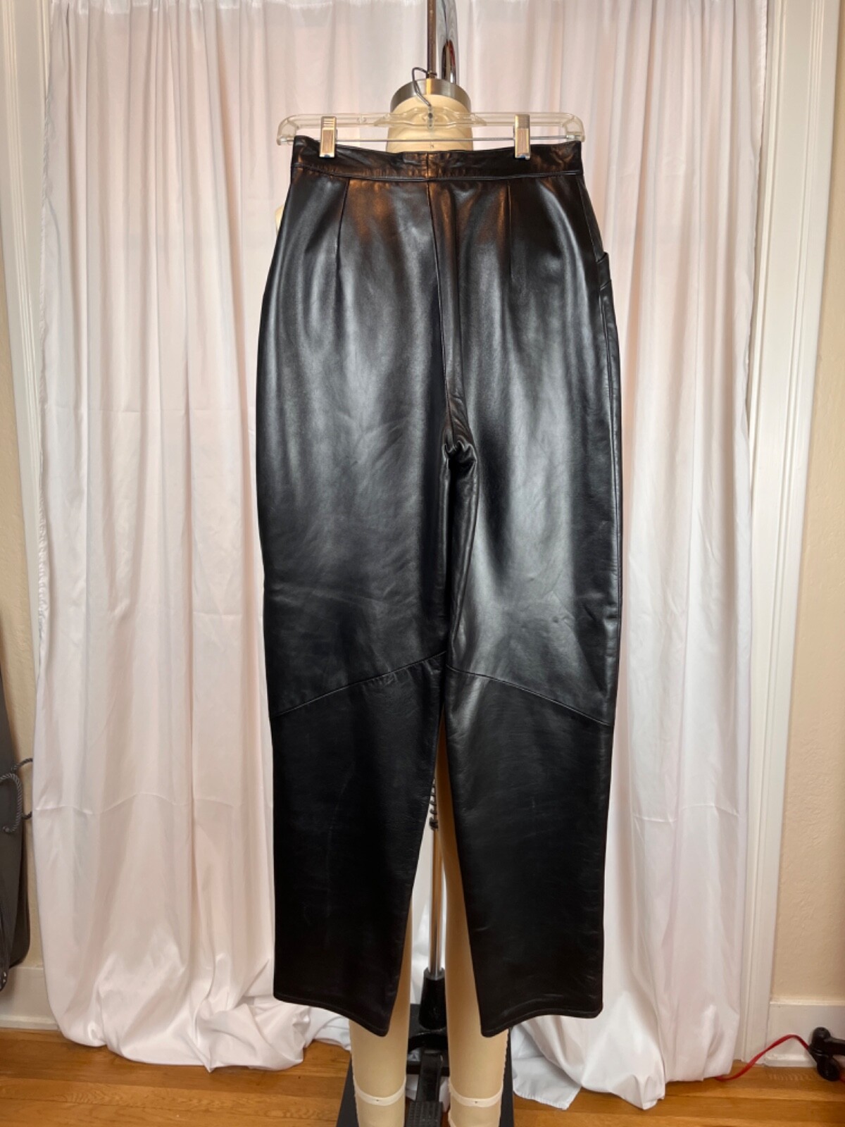 Vakko Vintage 80s Black Leather High Waist Stovepipe Leg Lined Pants SZ 6