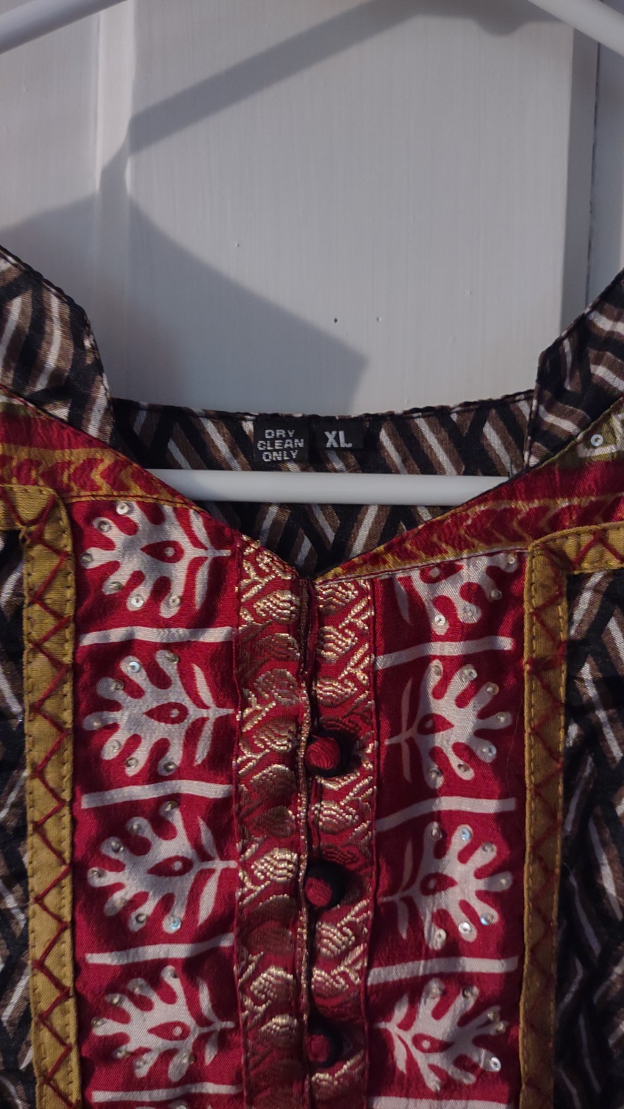 Vintage Indian Dress Black Gold Red XL