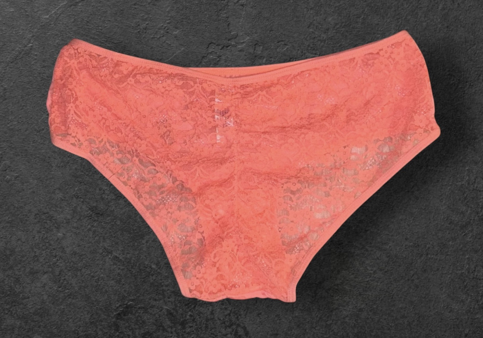 Jasmine & Ginger Peach Silky Front Lace Sheer Back Cheeky Nylon Panties XL/8 NWT