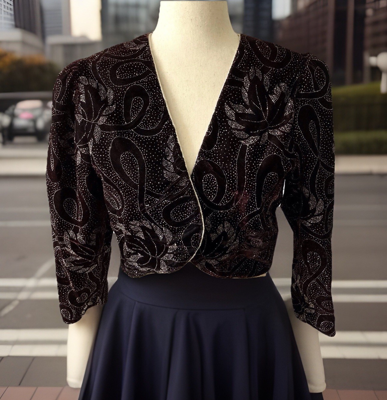 Vintage Women’s Jeri Marque Bolero Jacket Petite 1980’s Encrusted Black Cherry