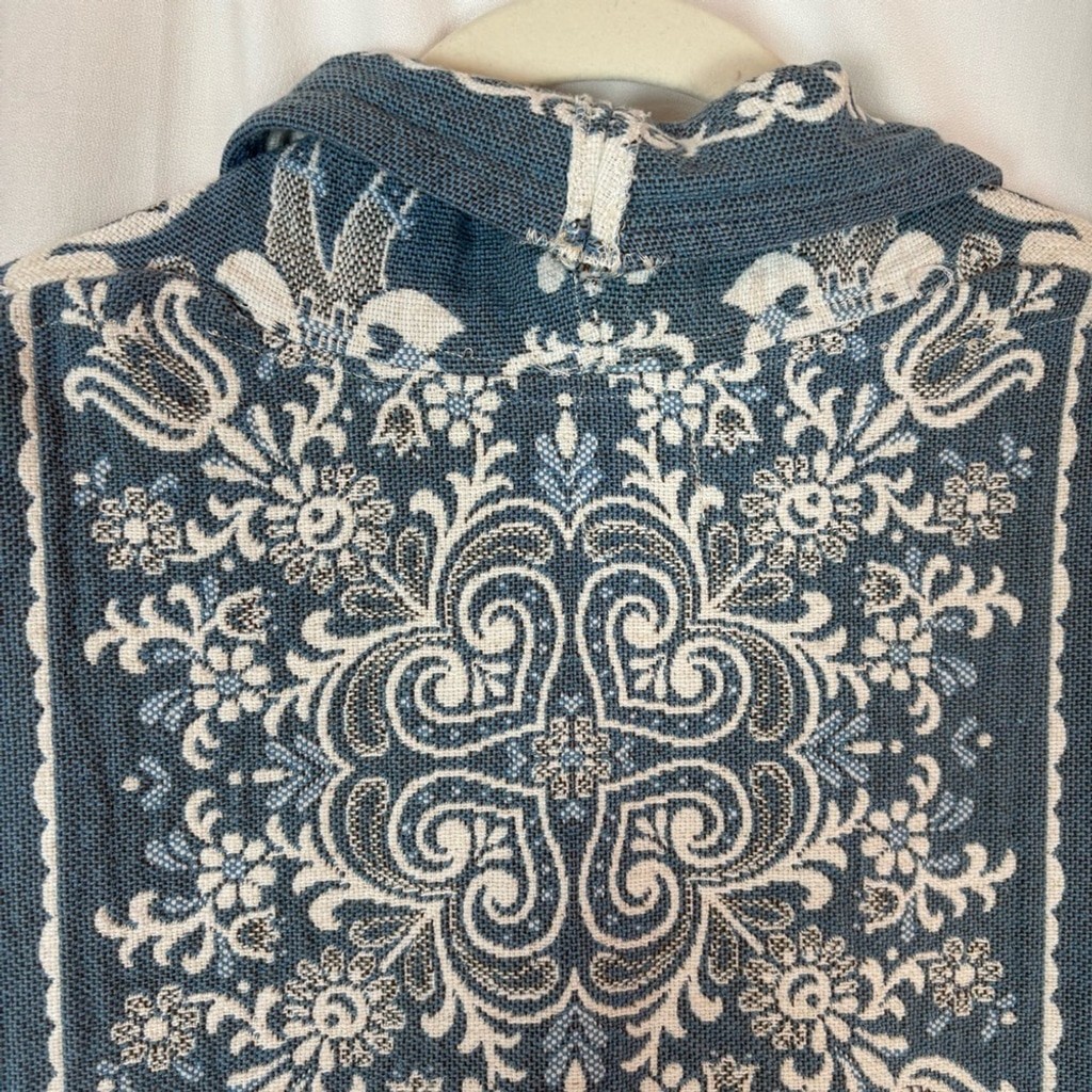 Vintage Reversible Long Cotton Jacket Created With Woven Folk Imagery