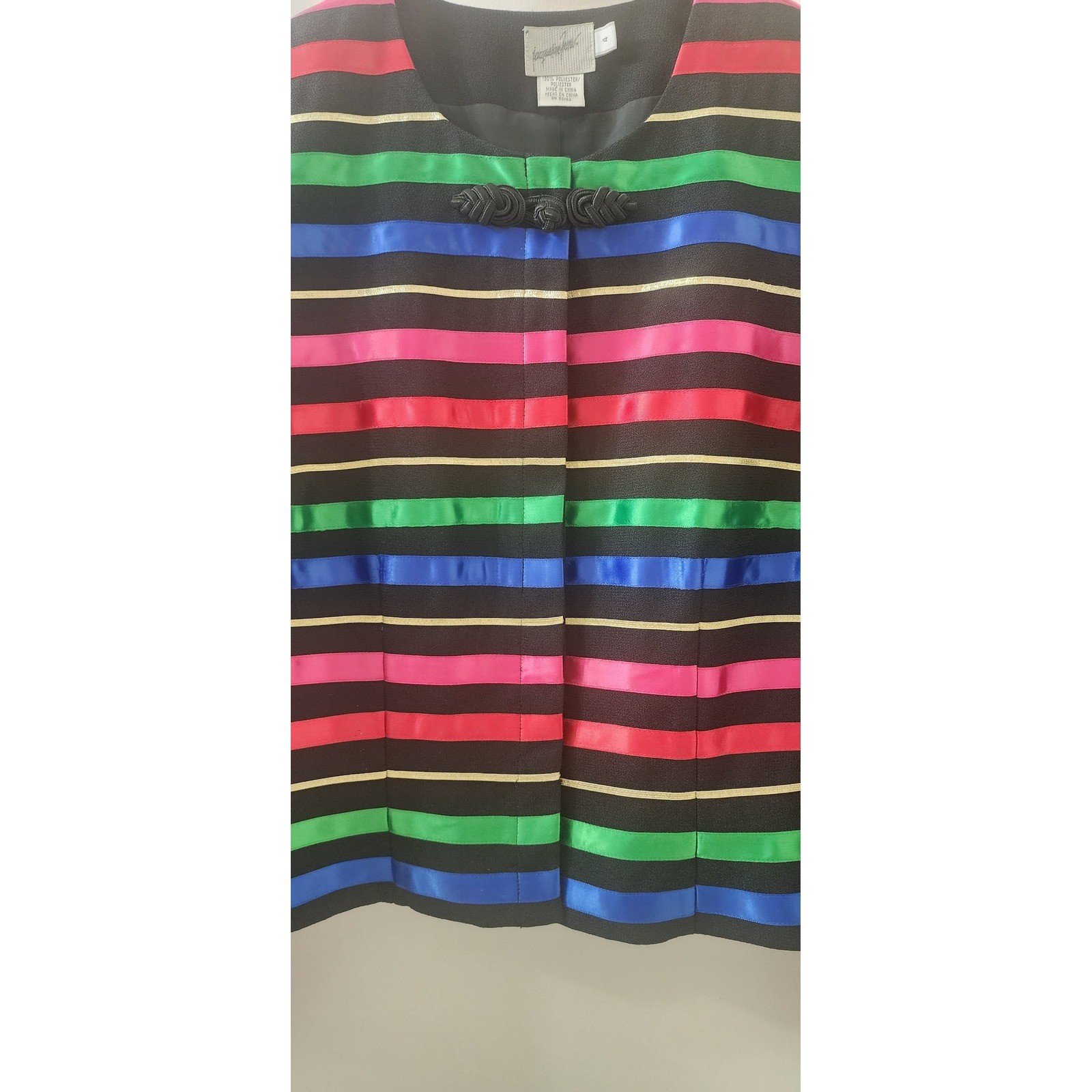 Jacqueline Ferrar Vintage Rainbow Stripe Ribbon Blazer Gold Metallic Trim Size 4