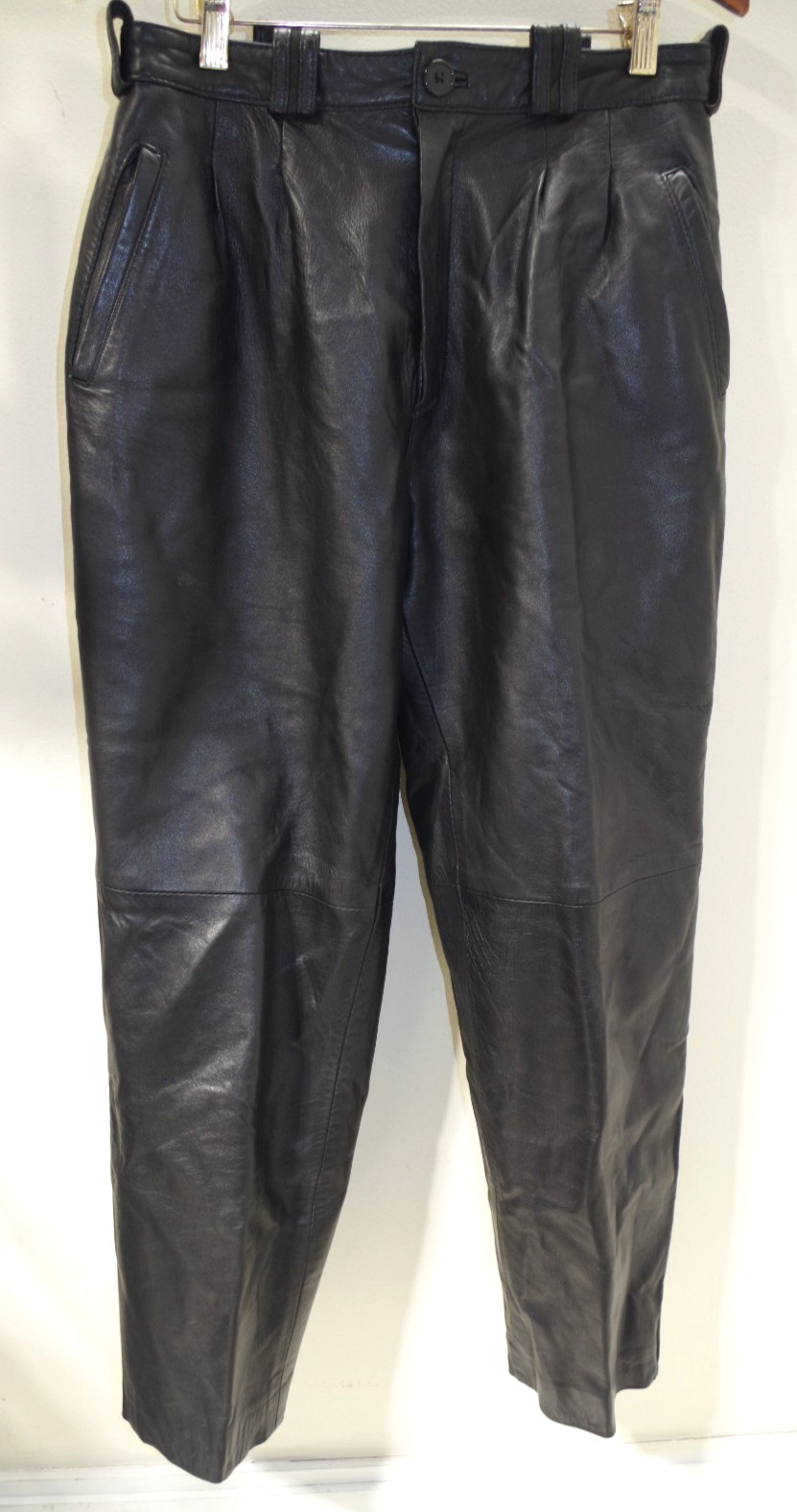 H2 Vintage Black Genuine Fine Leather Pants 30X 28 Pleated – Satin Lining