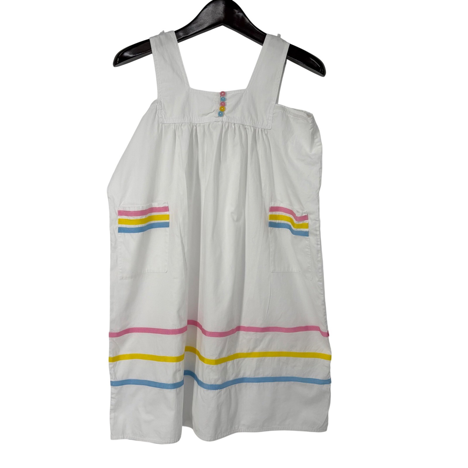 Li Riz by Irene’s Vintage White Pinafore Dress Rainbow Ribbon Trim Sleeveless