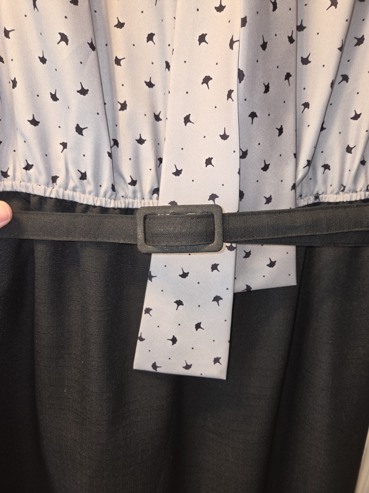 Vintage 80’s Lady Carol Black Grey Dress Jacket And Belt. Gingko Leaf Print. 16