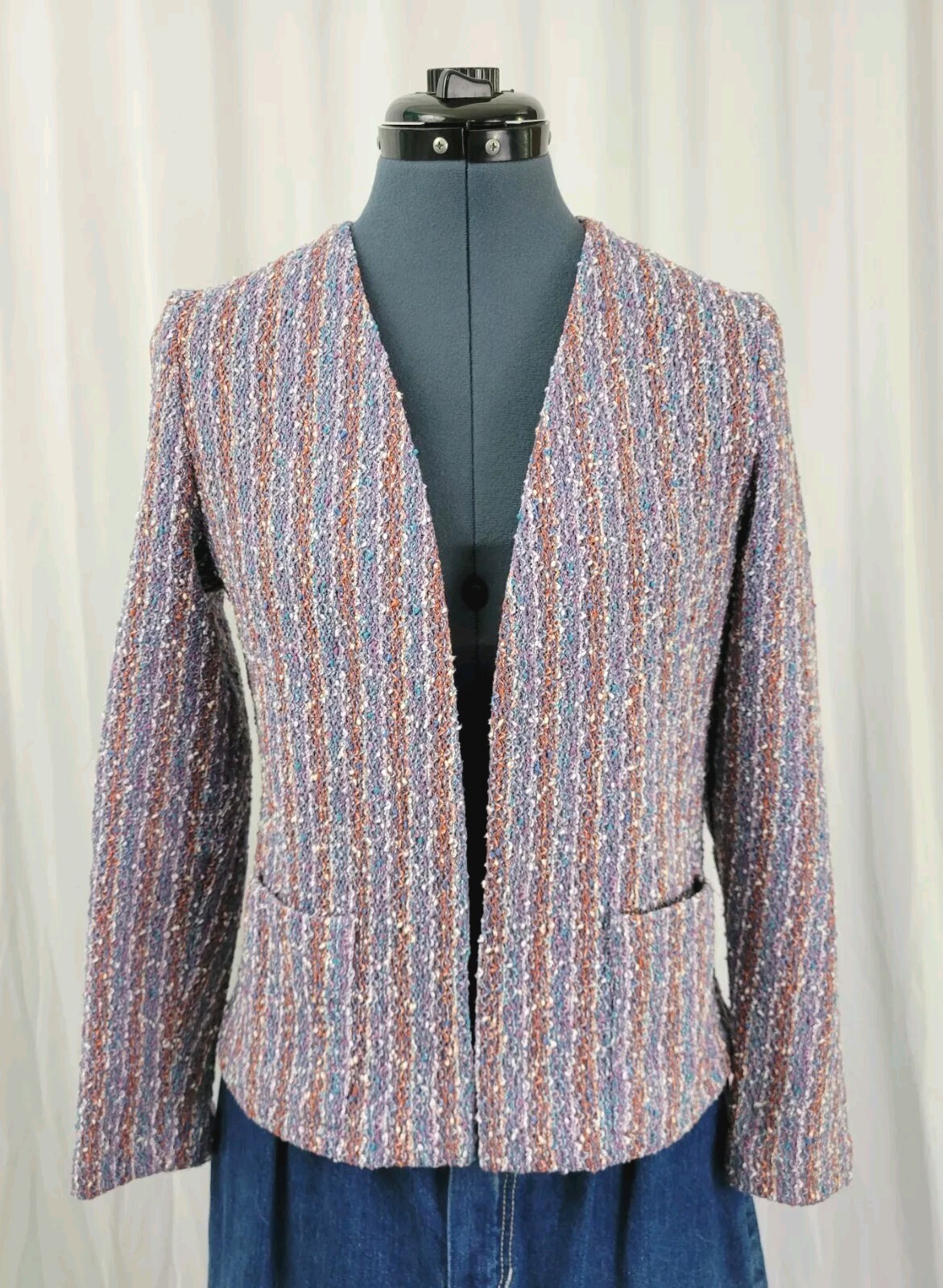 Vintage Unlined Striped Cardigan in Purple/Tan/Blue/White Size XS?