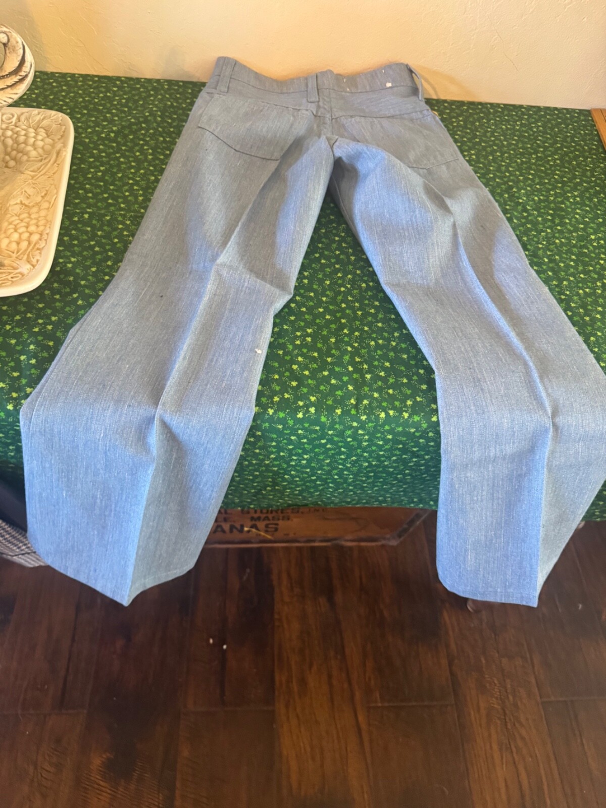 Vtg 1970s FARAH Flared Bell Bottom Polyester Slacks Pants Disco Navy Blue