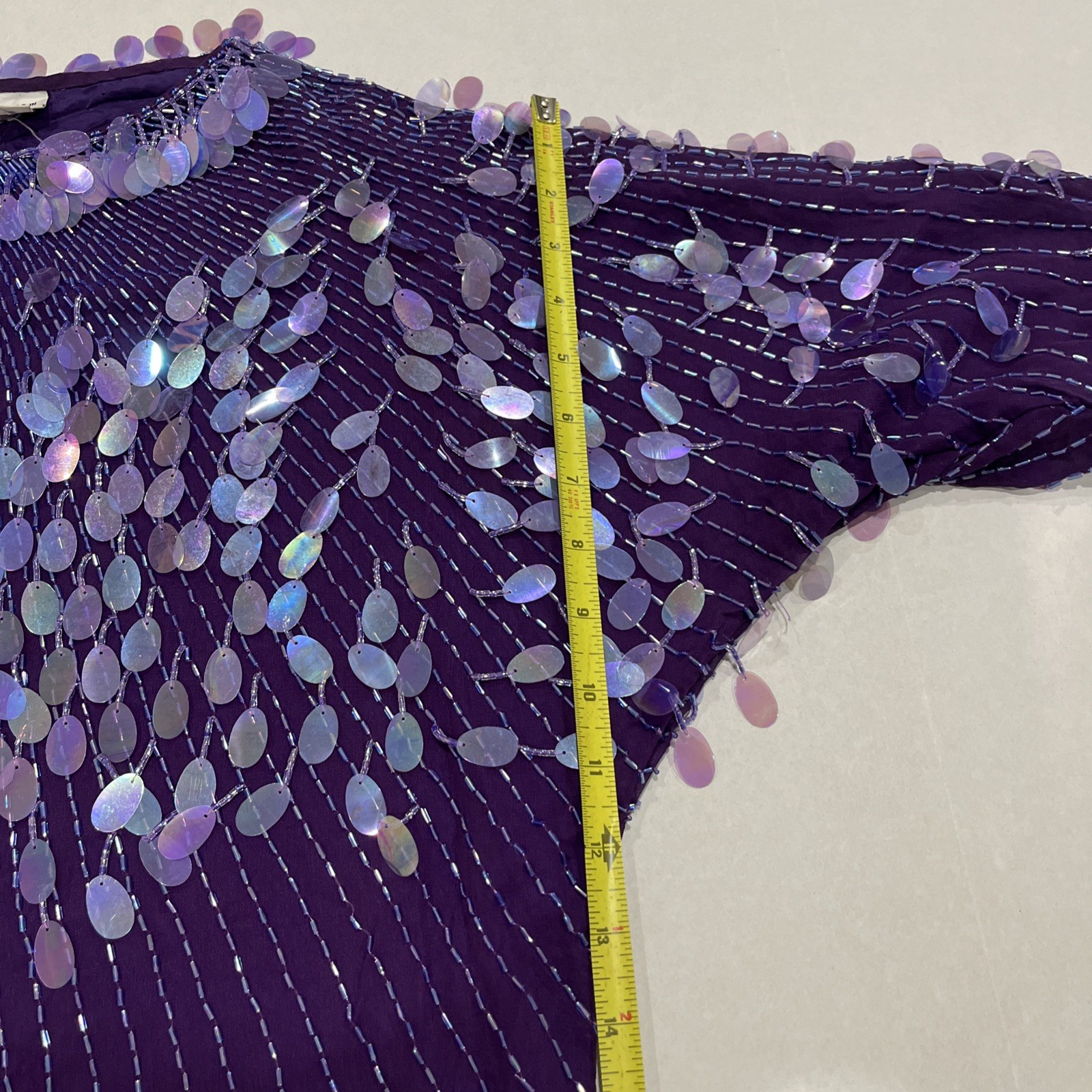 VTG OLEG CASSINI Royal Purple SEQUIN BEADED EMBELLISHED EVENING BLOUSE Size S