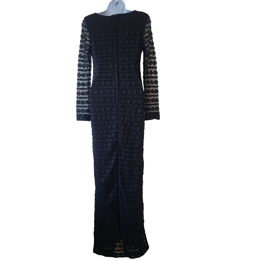 Vintage Crochet Lace Dress XS/S Black Bodycon Zip Closure Maxi Length Witchcore