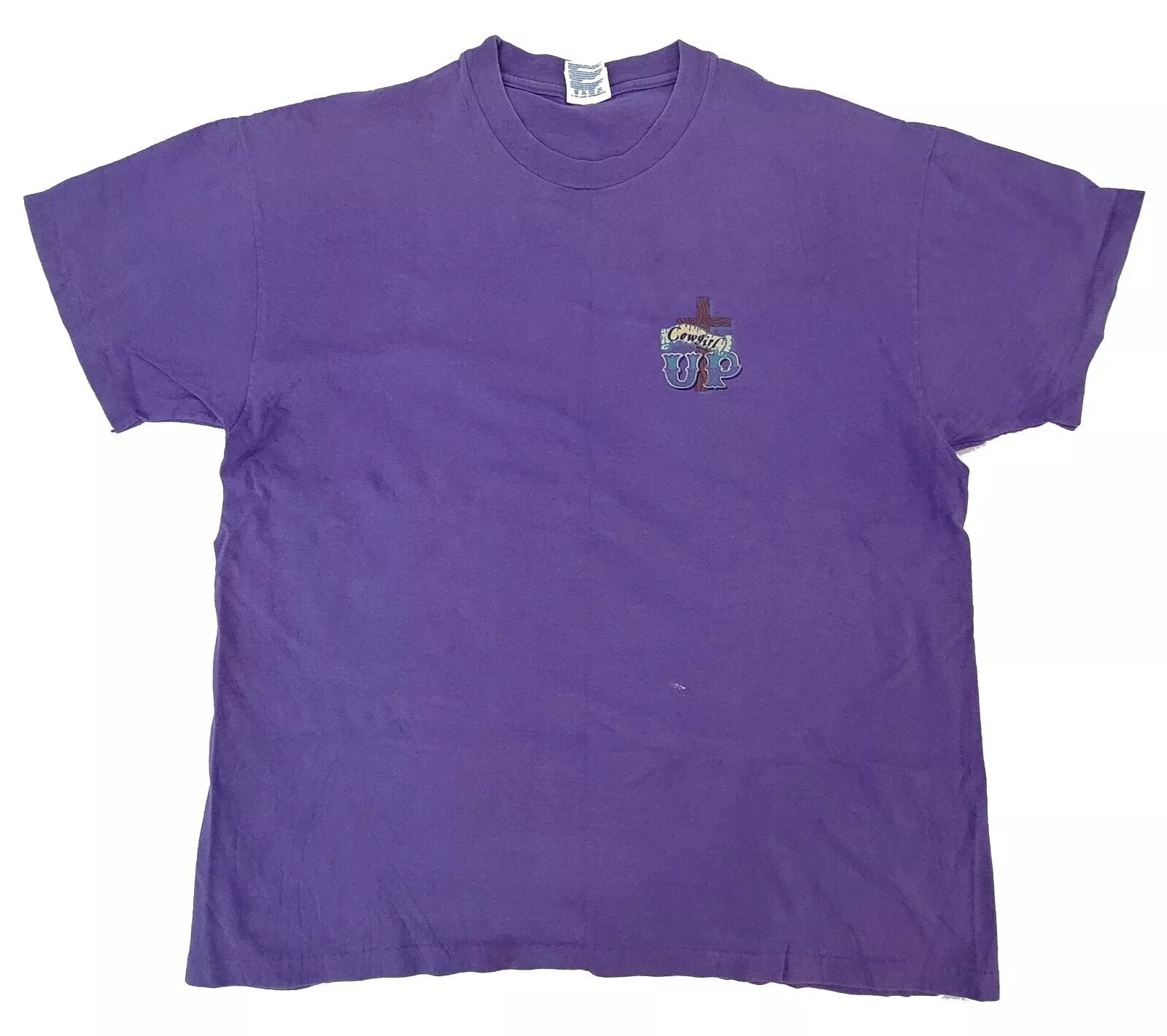 Vintage Cowgirl Up Womens Shirt XL USA Made Single Stitch Psalm 119;32 Purple