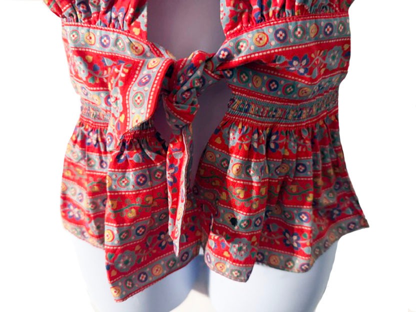 Lawson Of California Vintage 50s Red Floral Cotton Calico Tie Summer Vest Top SM