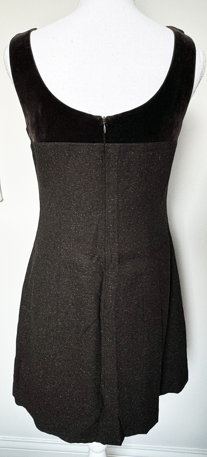 Vintage Y2K 1990s Nanette Lepore Brown Tweed & Velvet Mini-Dress Size 6