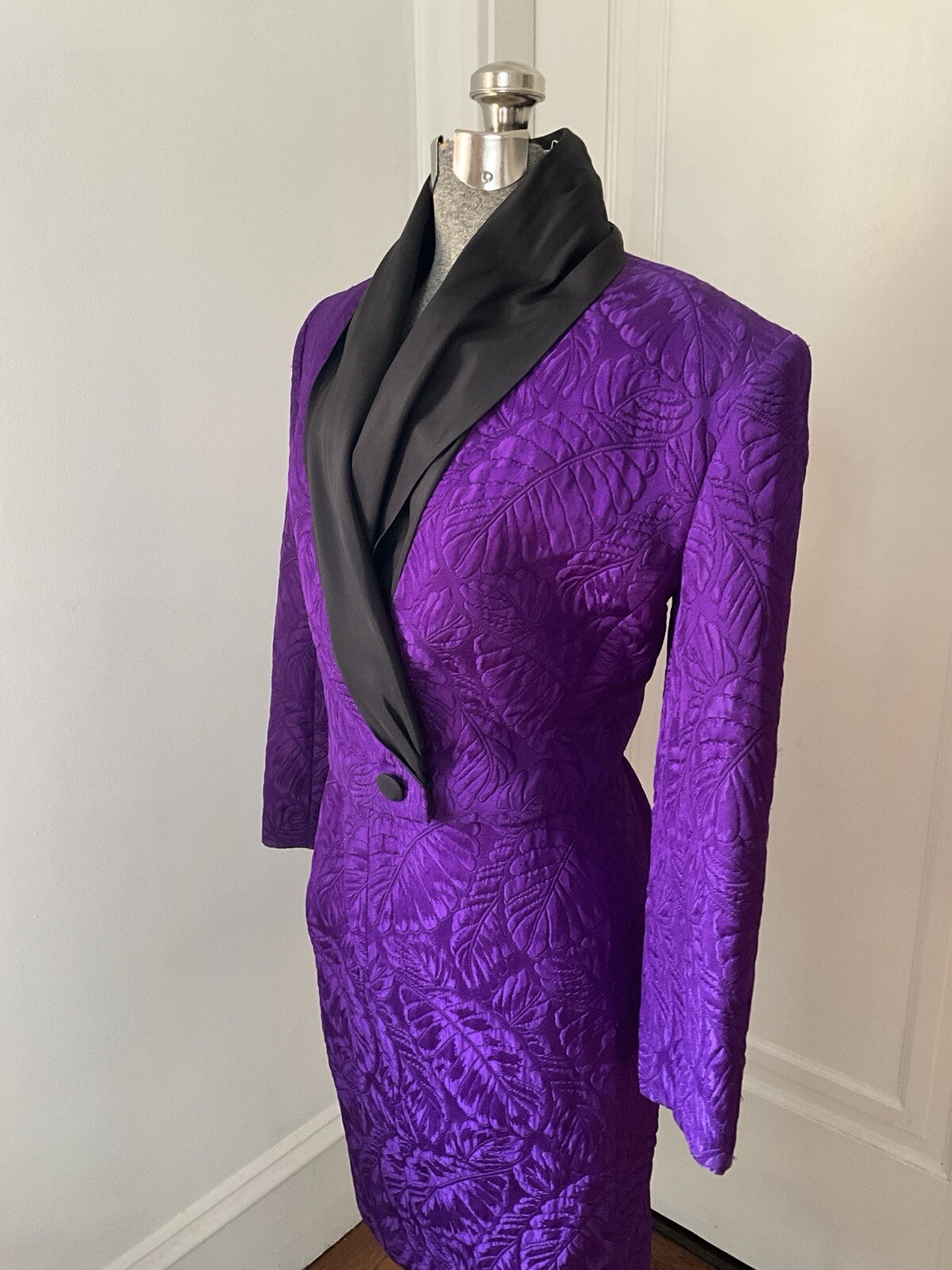 Vintage 1980’s Angelo Tarlazzi Purple Brocatelle Suit with Taffeta Shawl Collar