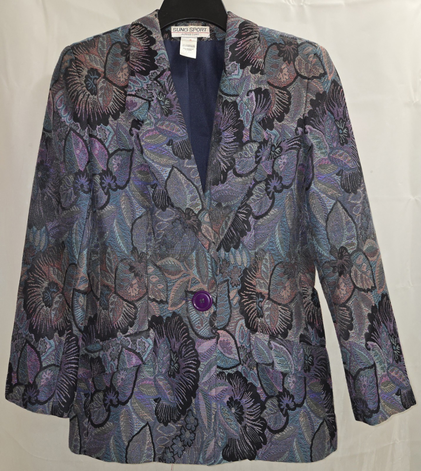 Vintage Womens Floral Tapestry Blazer By Sung Sport Alfred Sung Lined Size 6